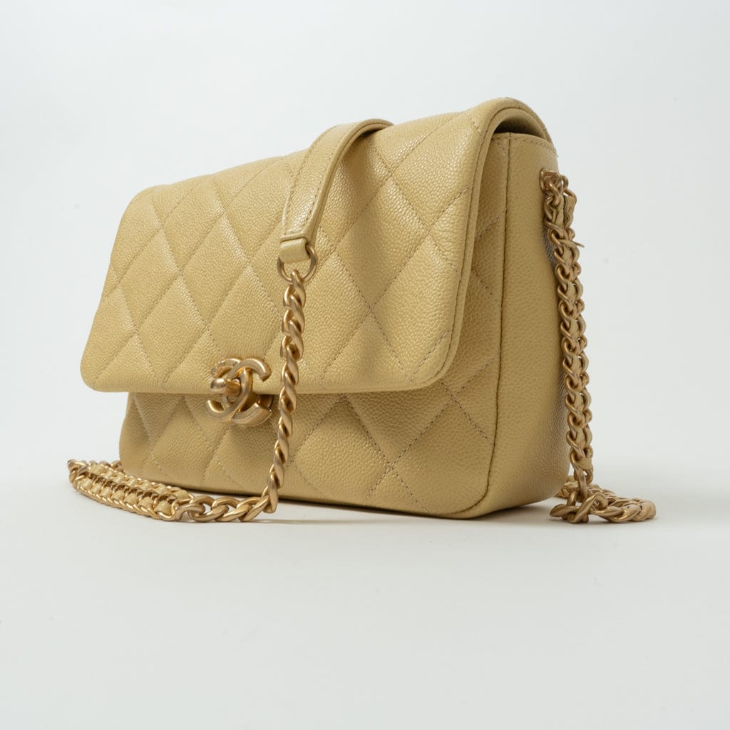 22P Shiny Yellow Caviar Quilted Small Chain Melody Flap