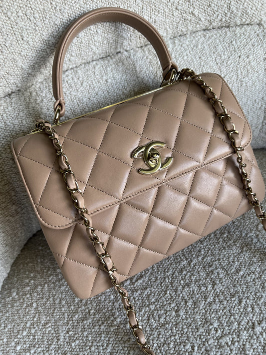 22S Beige Lambskin Quilted Trendy CC LGHW