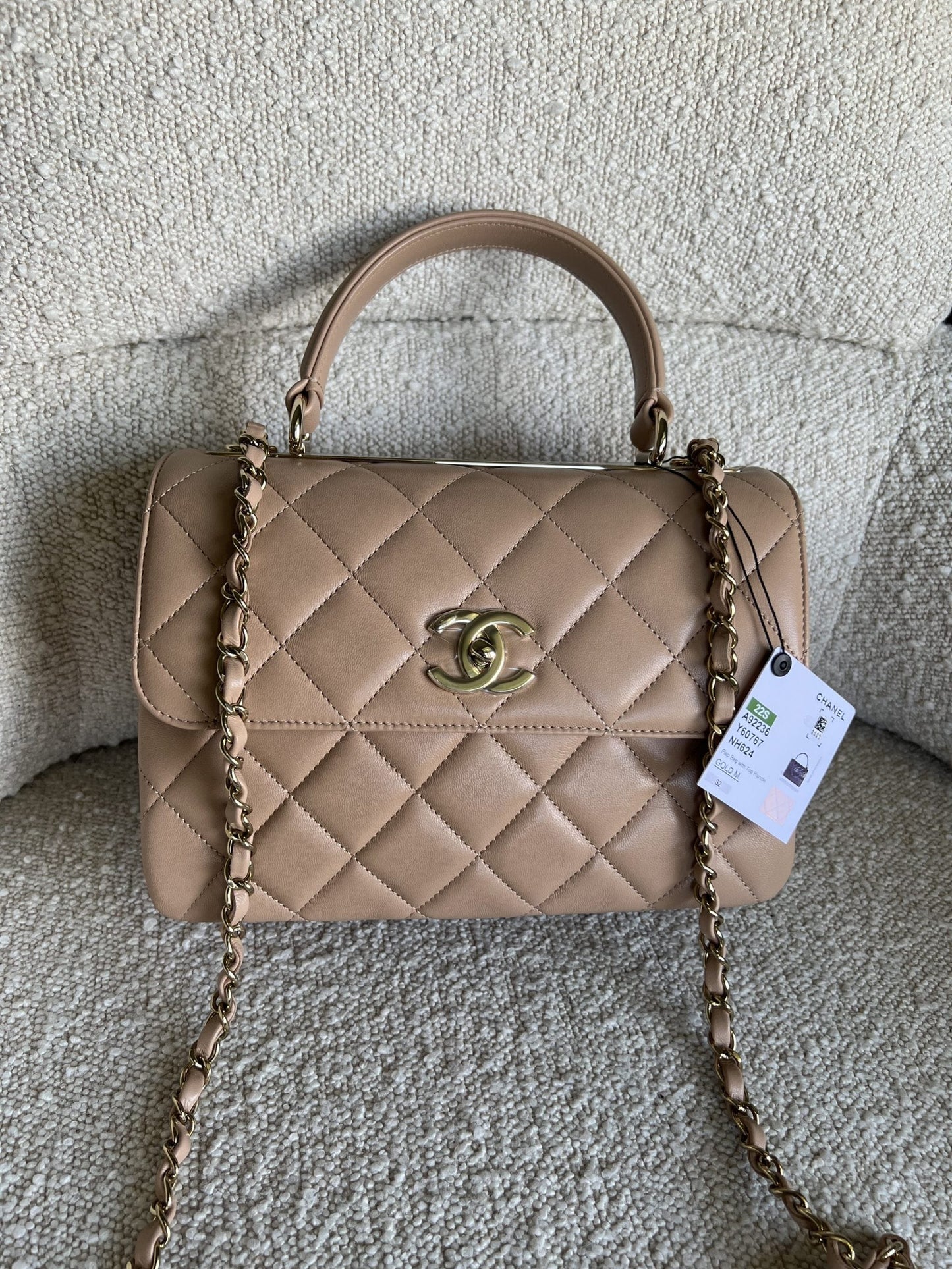 22S Beige Lambskin Quilted Trendy CC LGHW