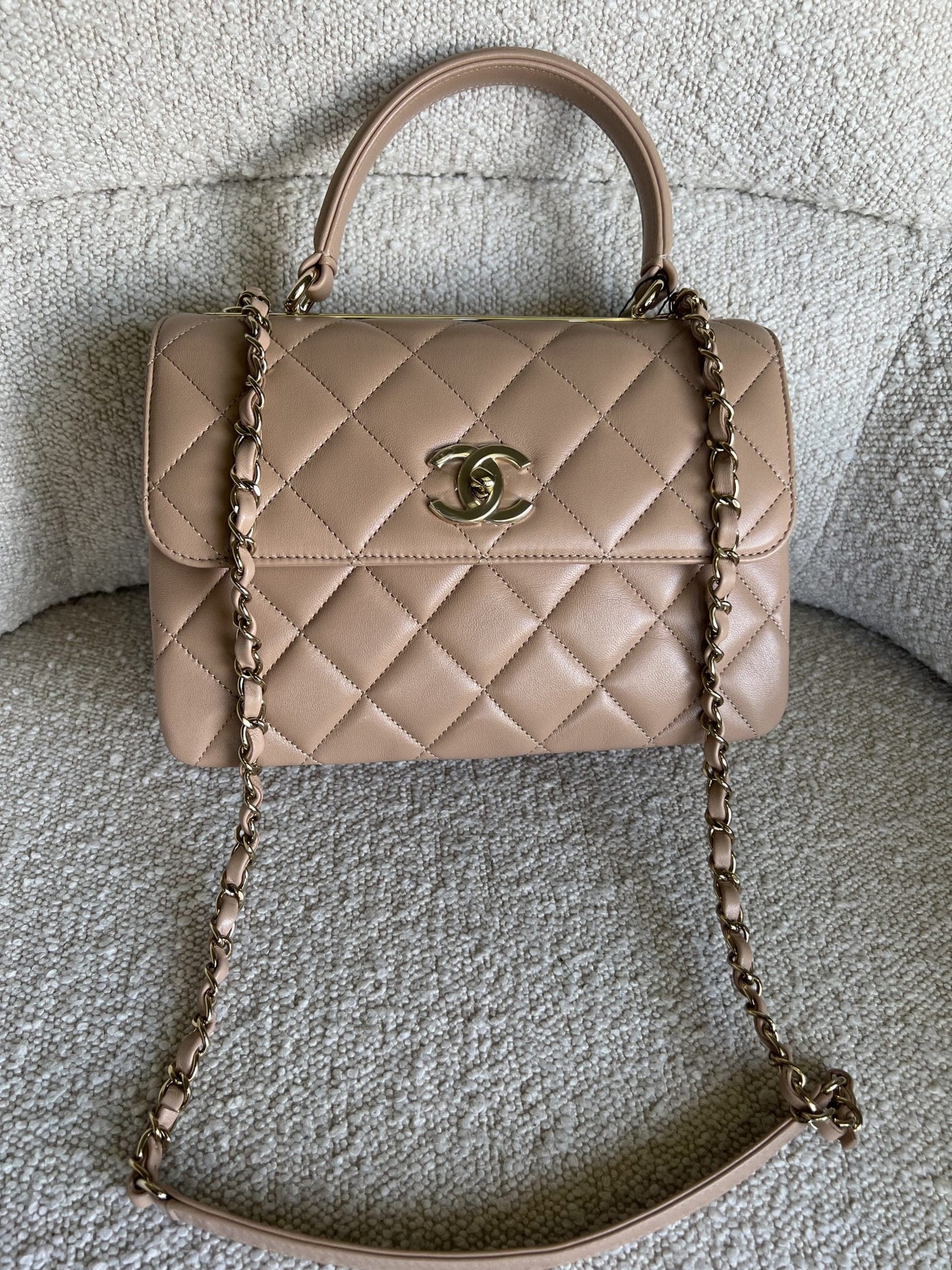 22S Beige Lambskin Quilted Trendy CC LGHW