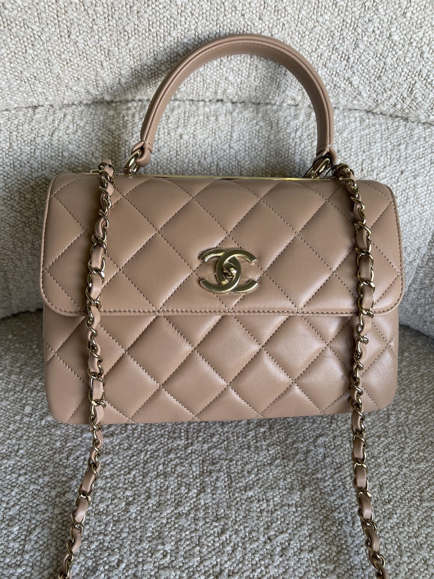 22S Beige Lambskin Quilted Trendy CC LGHW
