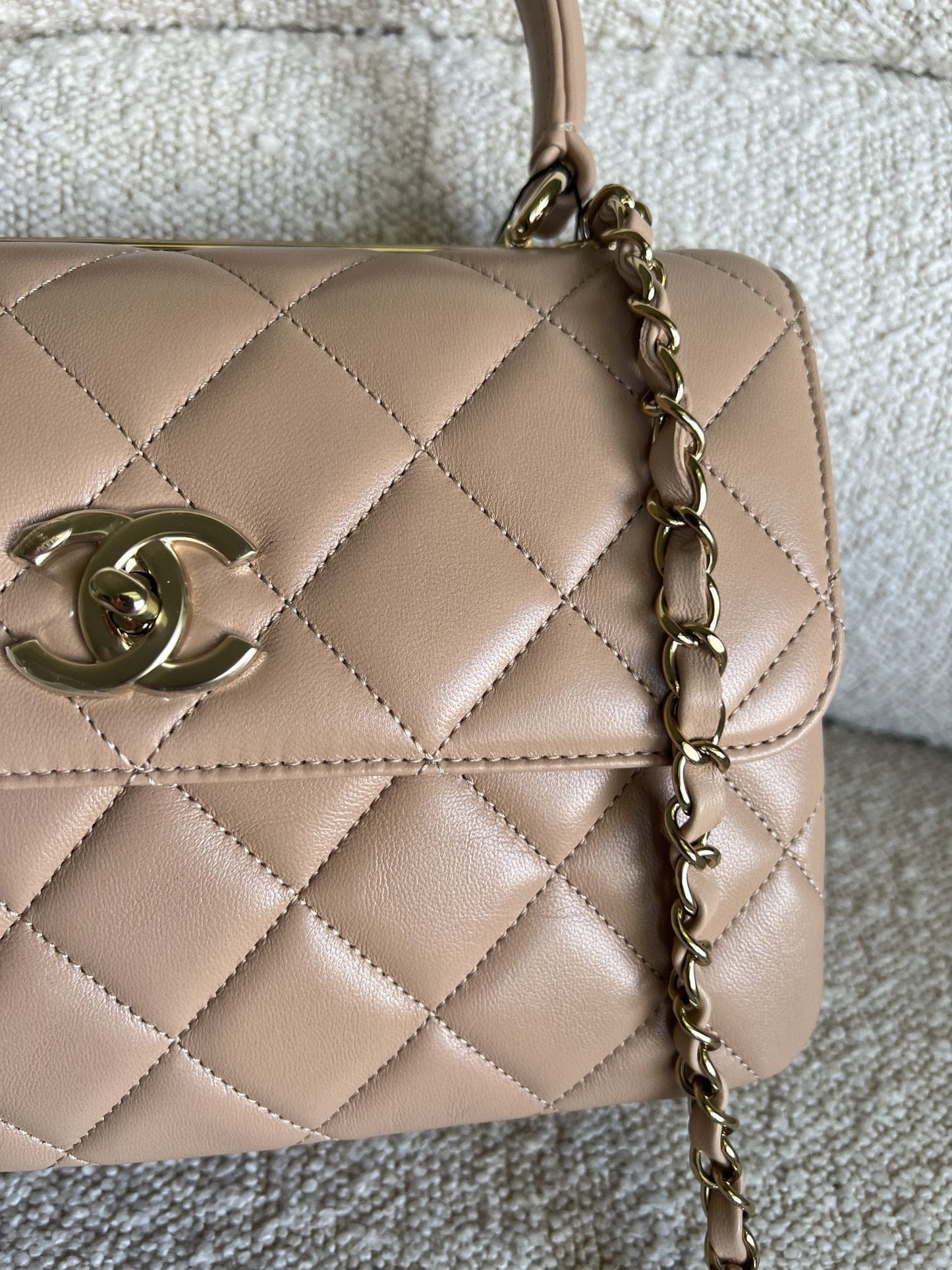 22S Beige Lambskin Quilted Trendy CC LGHW
