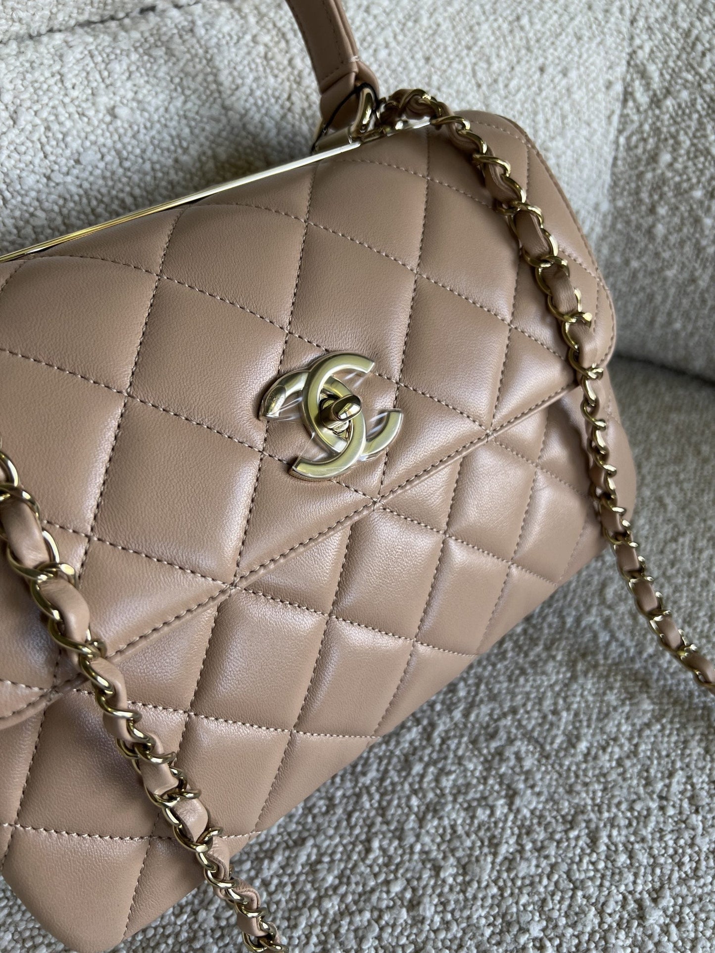 22S Beige Lambskin Quilted Trendy CC LGHW