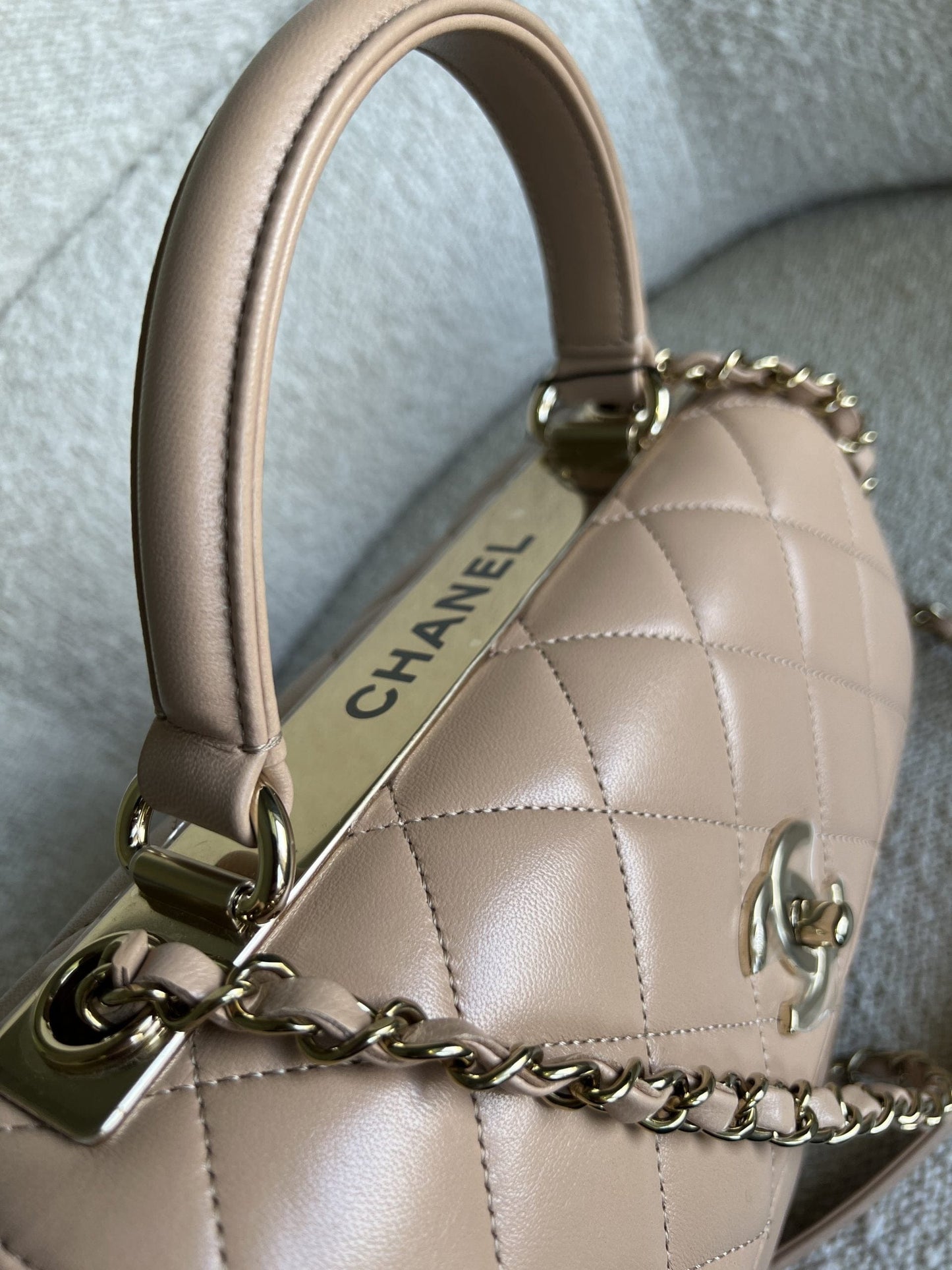 22S Beige Lambskin Quilted Trendy CC LGHW