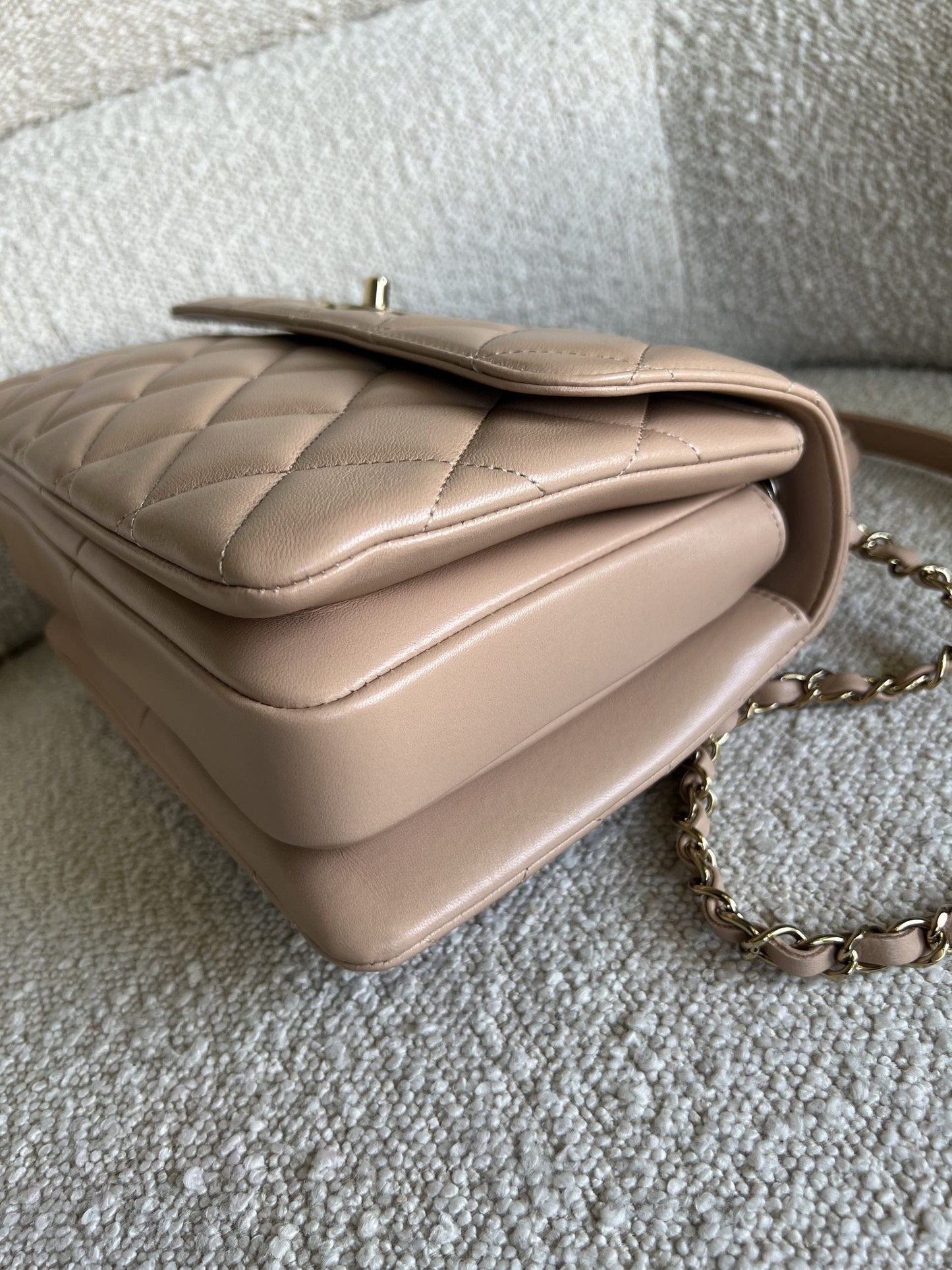 22S Beige Lambskin Quilted Trendy CC LGHW