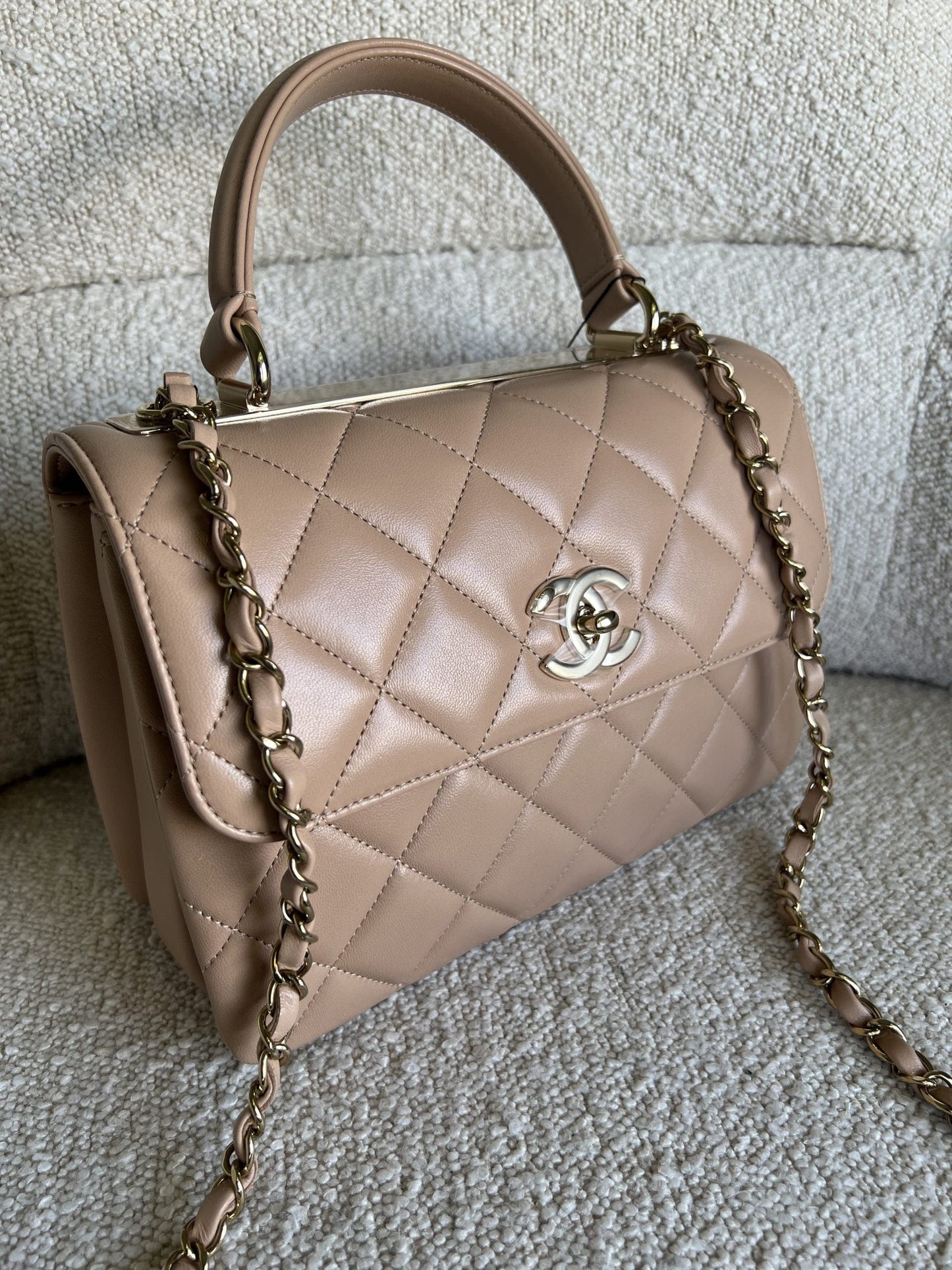 22S Beige Lambskin Quilted Trendy CC LGHW