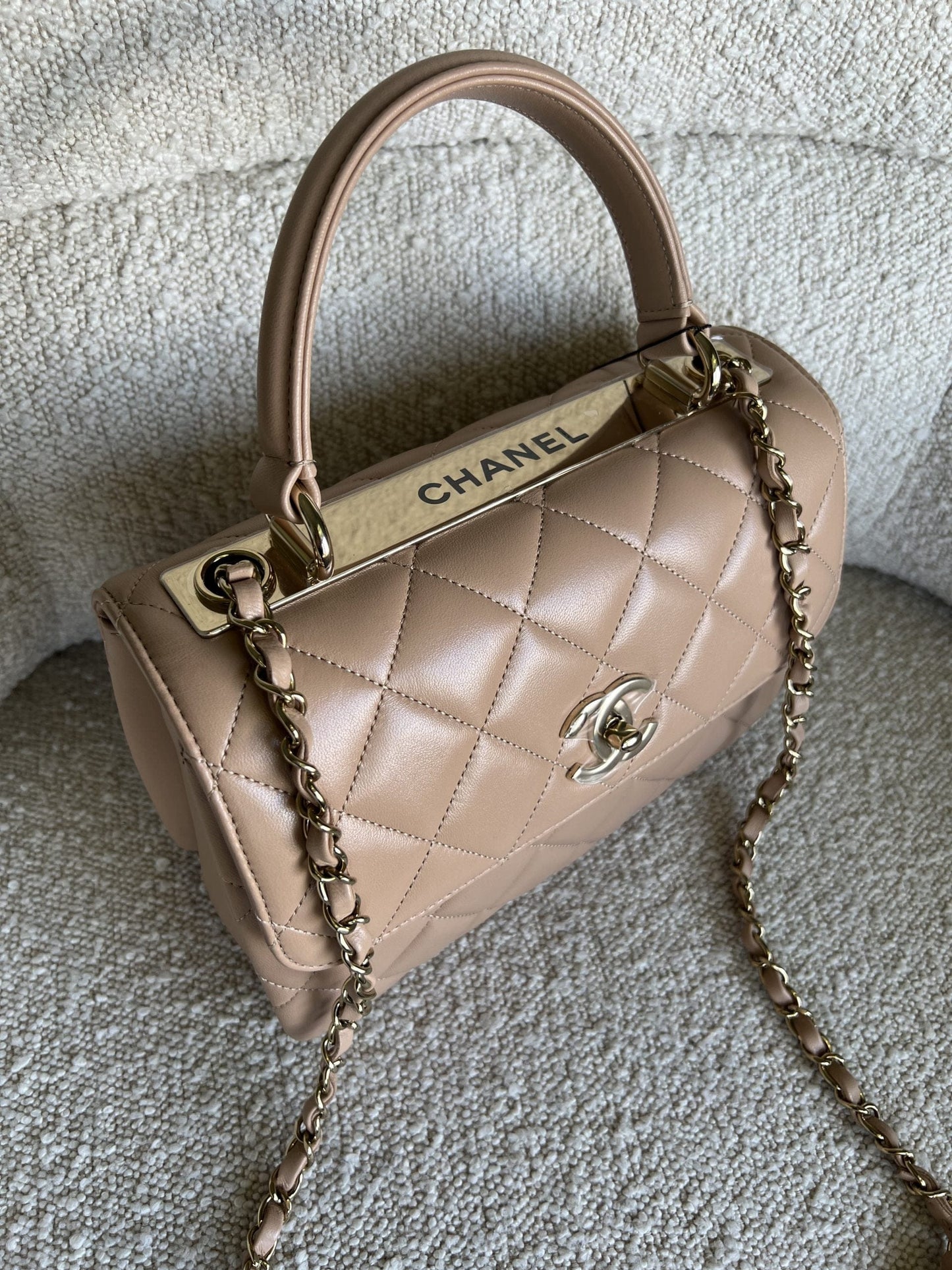 22S Beige Lambskin Quilted Trendy CC LGHW