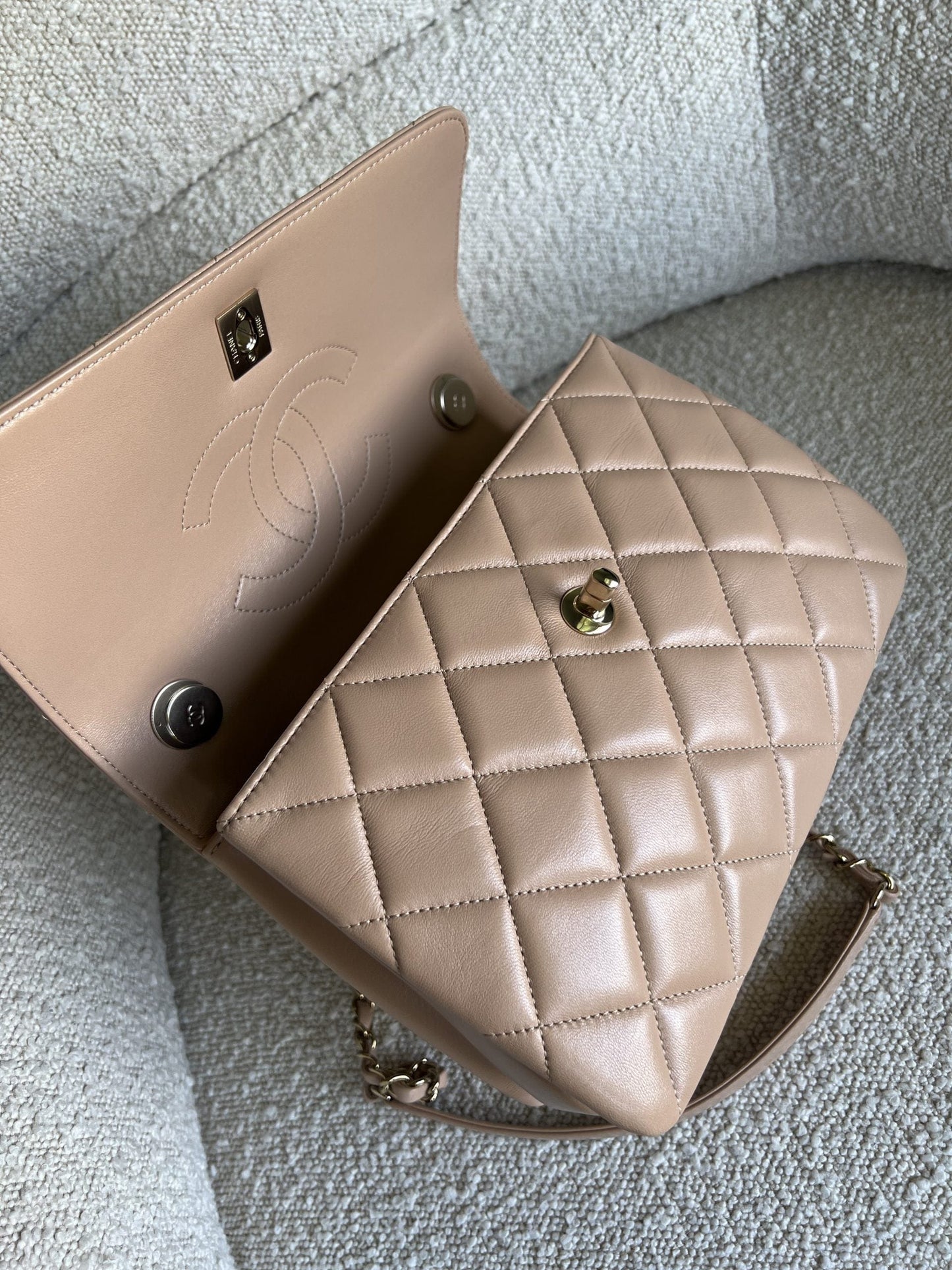 22S Beige Lambskin Quilted Trendy CC LGHW