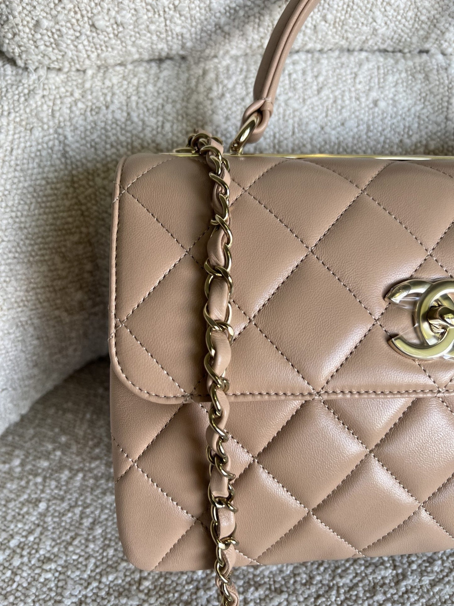 22S Beige Lambskin Quilted Trendy CC LGHW