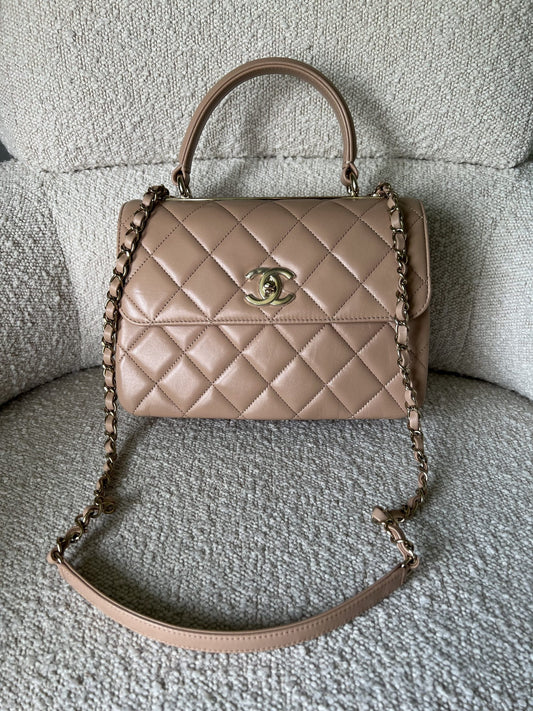 22S Beige Lambskin Quilted Trendy CC Light Gold Hardware