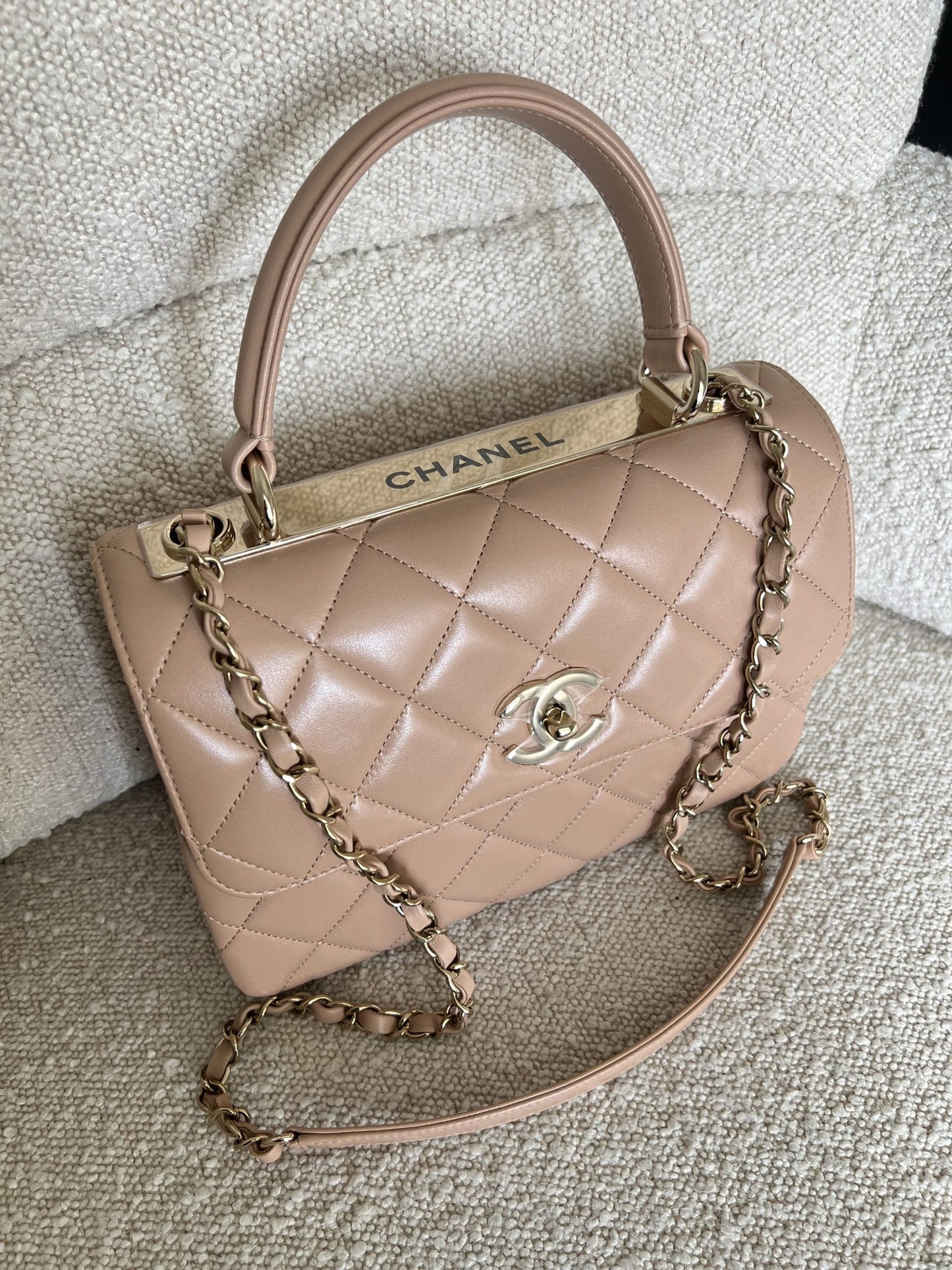 22S Beige Lambskin Quilted Trendy CC Light Gold Hardware