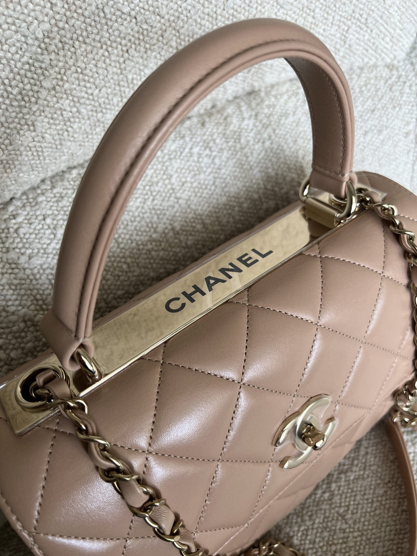 22S Beige Lambskin Quilted Trendy CC Light Gold Hardware