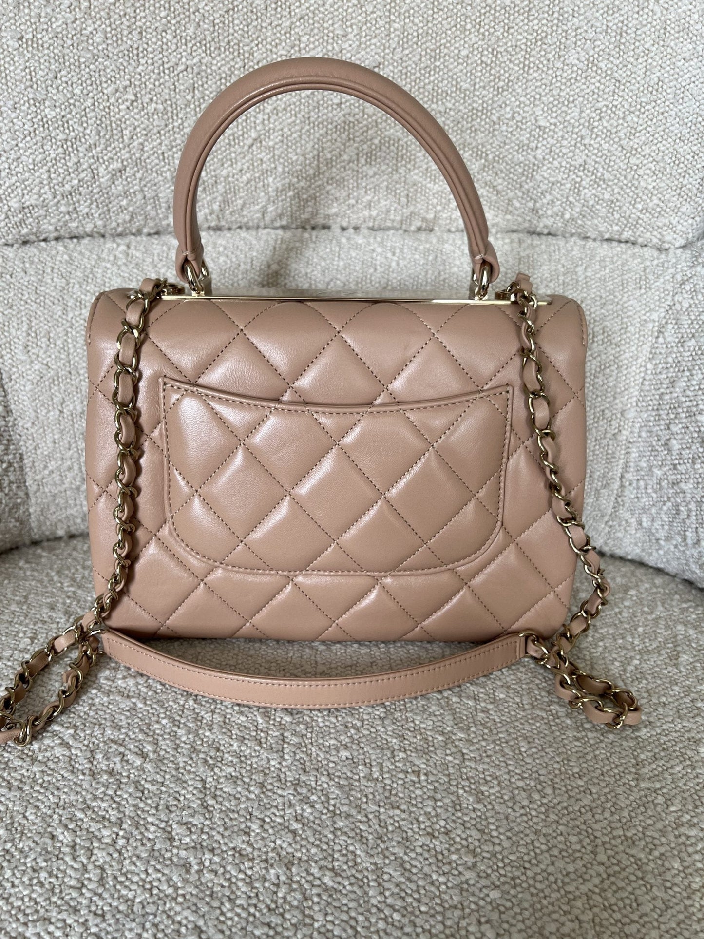 22S Beige Lambskin Quilted Trendy CC Light Gold Hardware