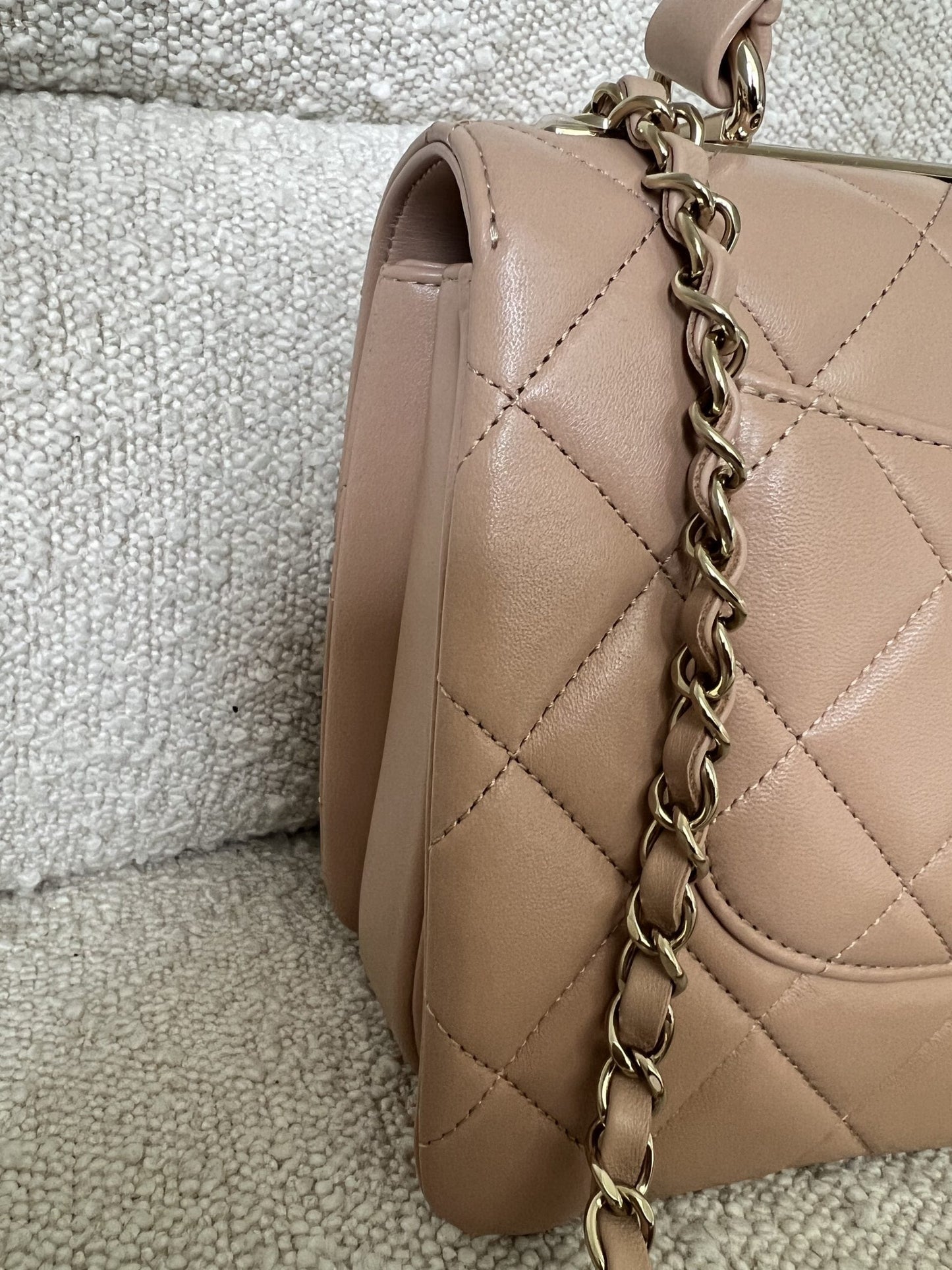 22S Beige Lambskin Quilted Trendy CC Light Gold Hardware