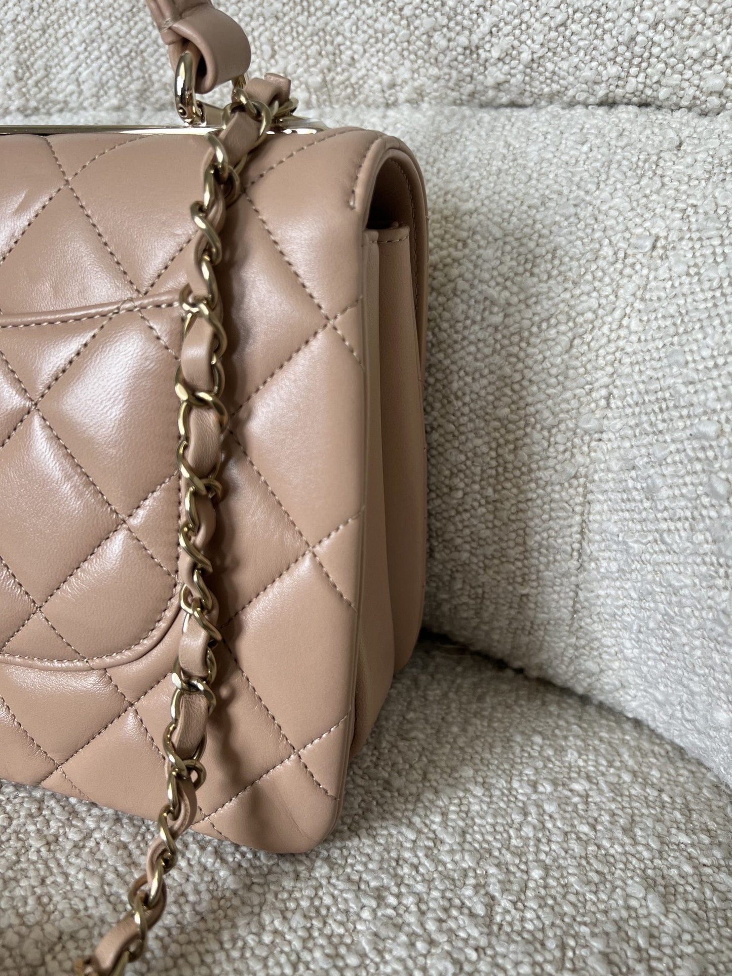 22S Beige Lambskin Quilted Trendy CC Light Gold Hardware