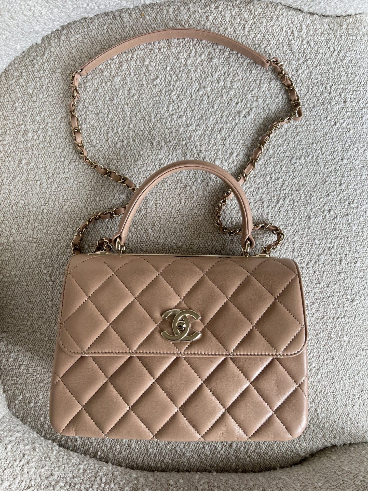 22S Beige Lambskin Quilted Trendy CC Light Gold Hardware