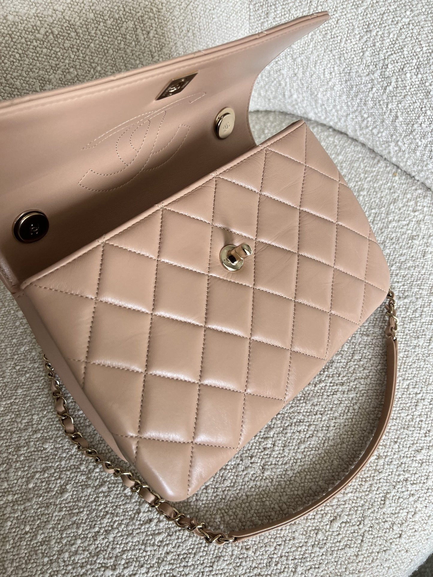 22S Beige Lambskin Quilted Trendy CC Light Gold Hardware