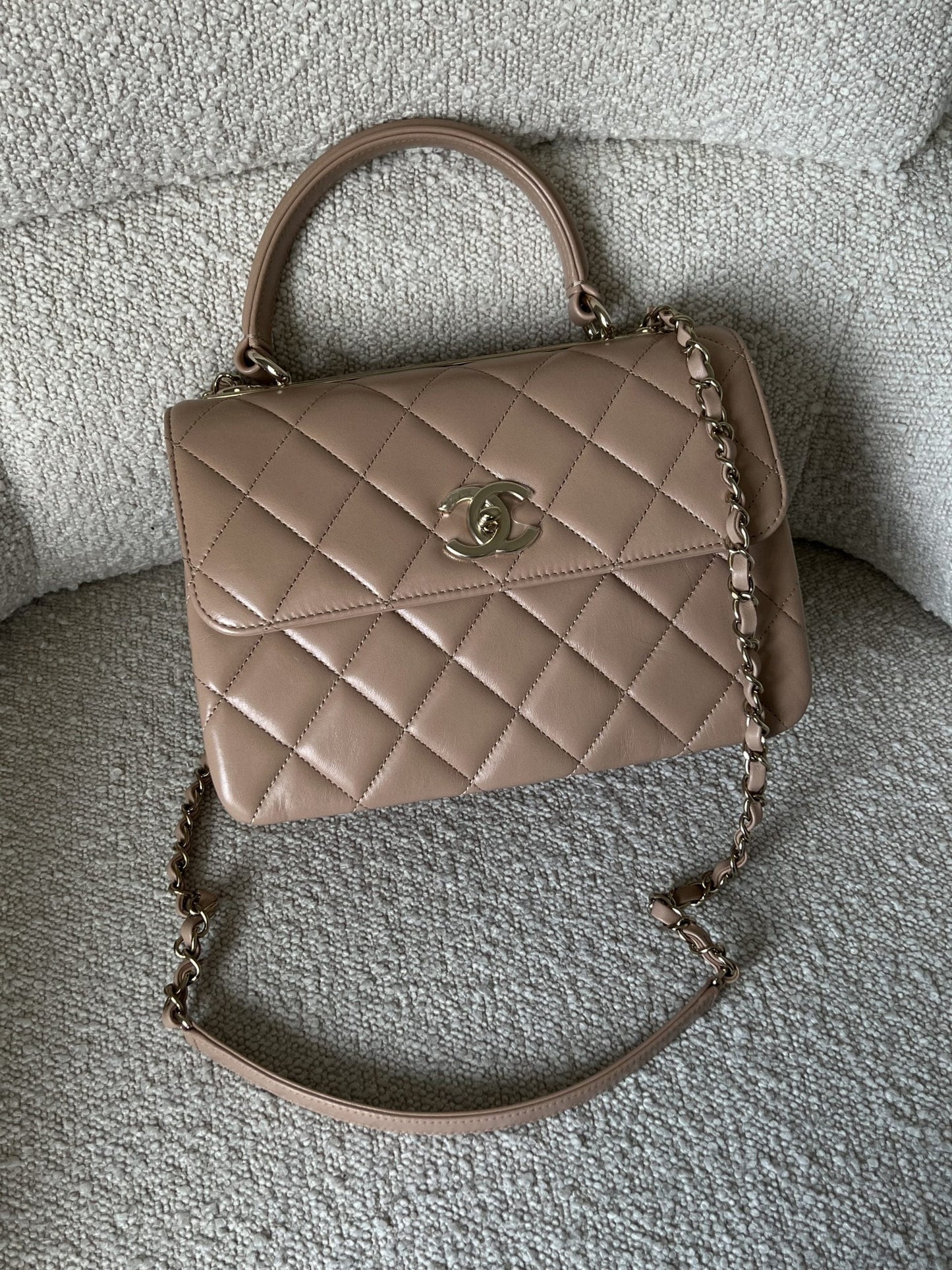 22S Beige Lambskin Quilted Trendy CC Light Gold Hardware