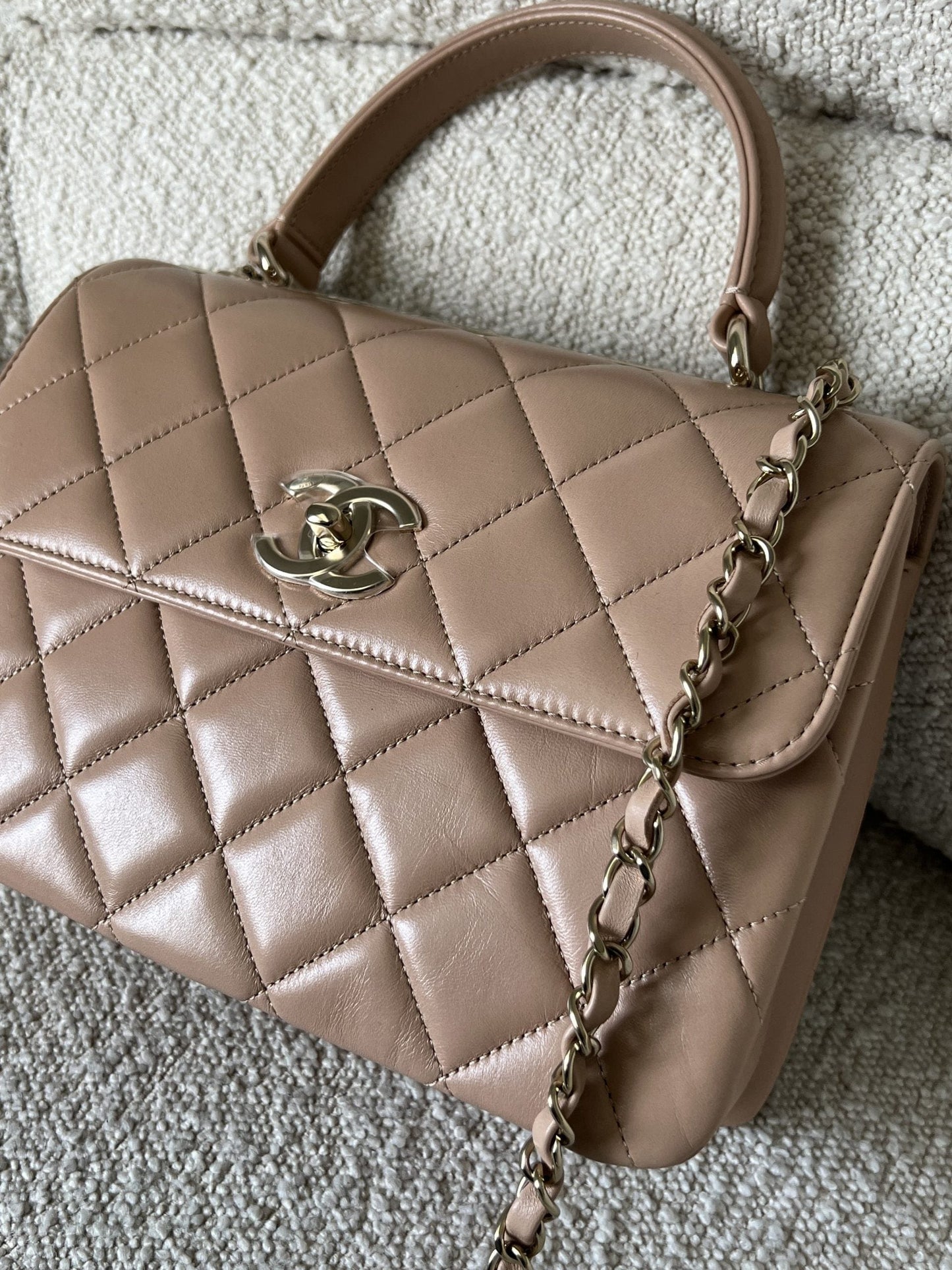 22S Beige Lambskin Quilted Trendy CC Light Gold Hardware