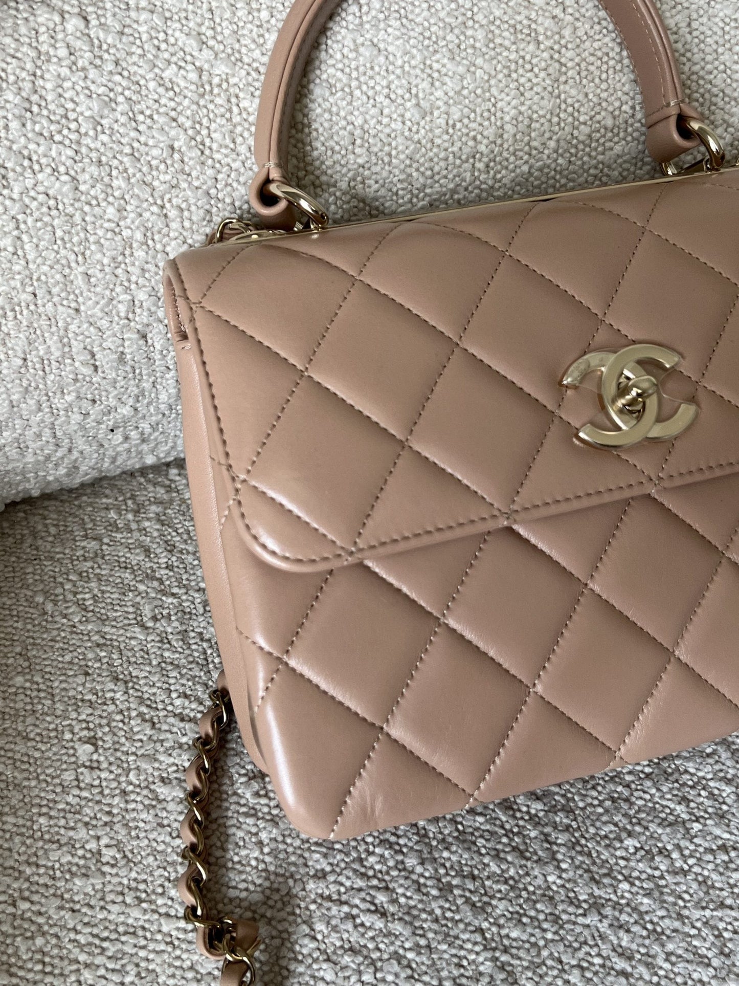 22S Beige Lambskin Quilted Trendy CC Light Gold Hardware