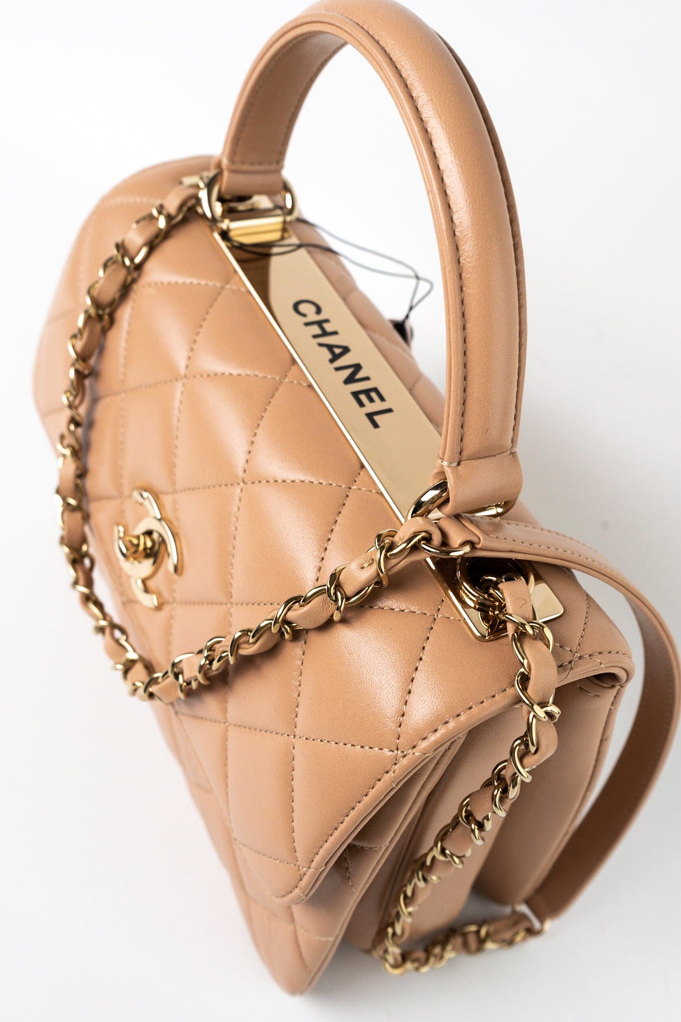 22S Beige / Light Caramel Lambskin Quilted Trendy CC Small Light Gold Hardware