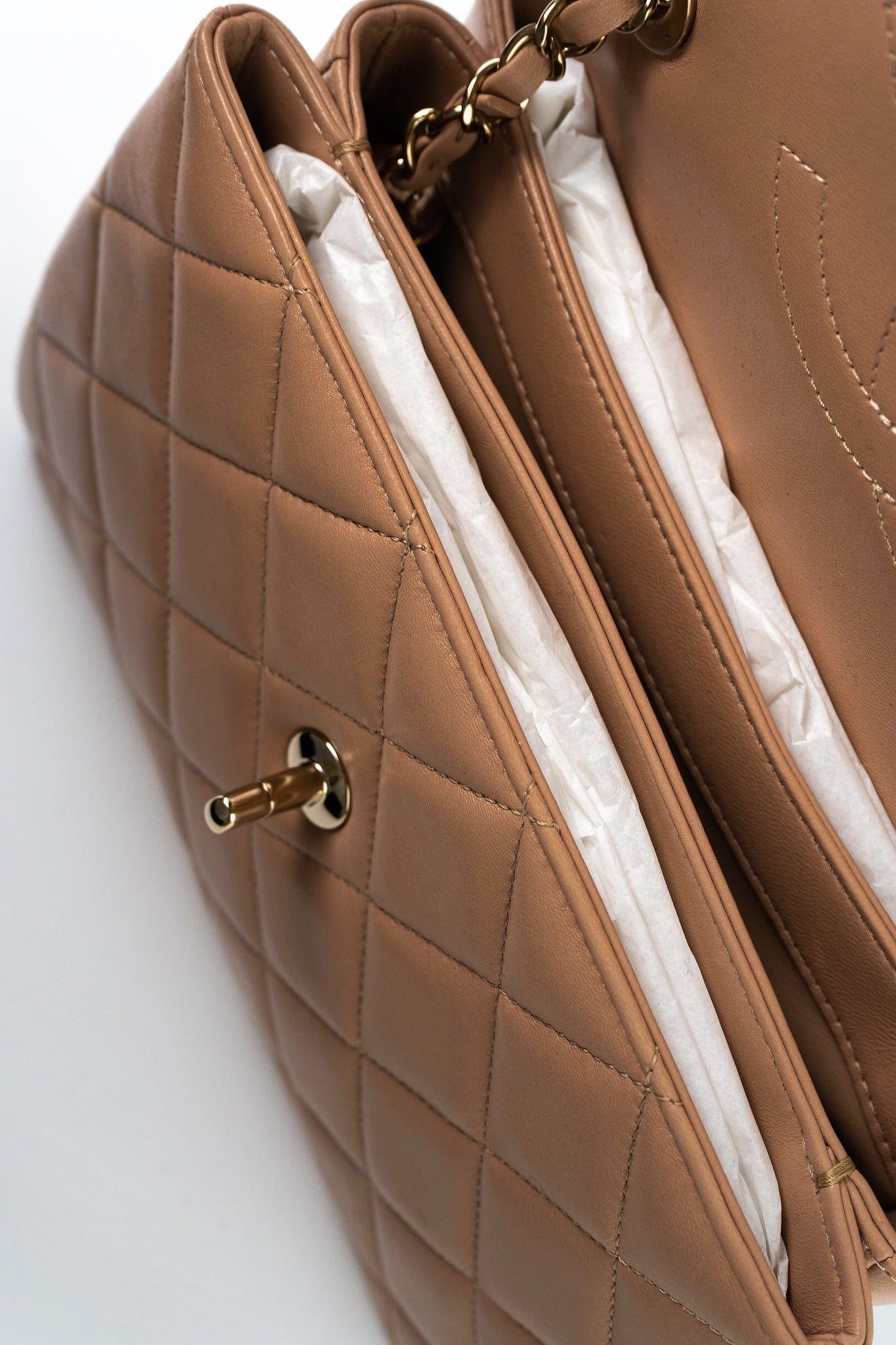 22S Beige / Light Caramel Lambskin Quilted Trendy CC Small Light Gold Hardware