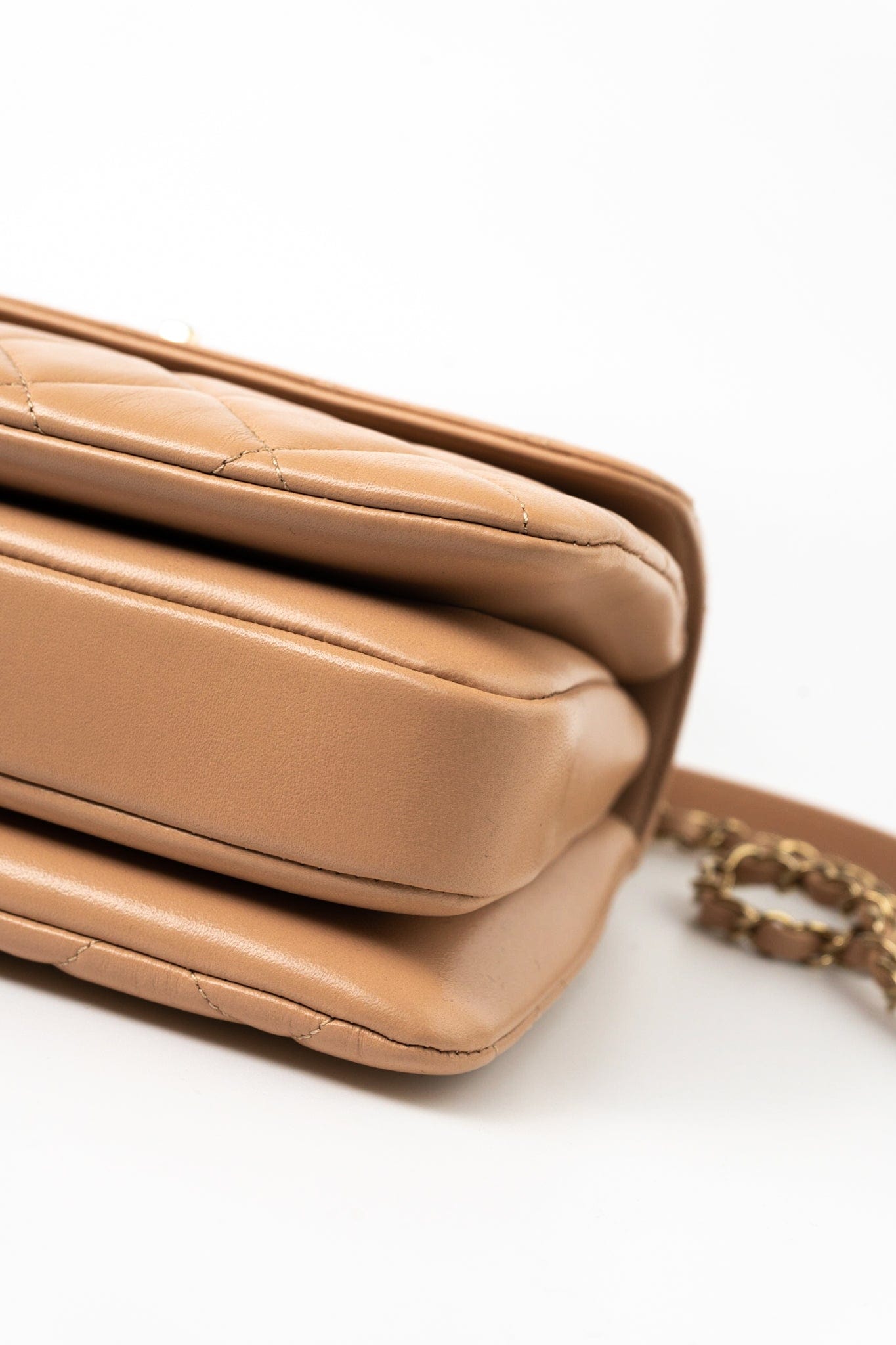 22S Beige / Light Caramel Lambskin Quilted Trendy CC Small Light Gold Hardware