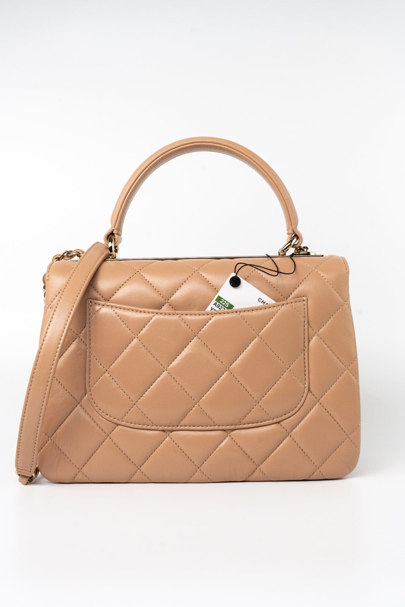 22S Beige / Light Caramel Lambskin Quilted Trendy CC Small Light Gold Hardware