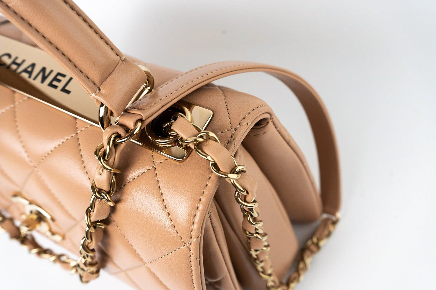 22S Beige / Light Caramel Lambskin Quilted Trendy CC Small Light Gold Hardware