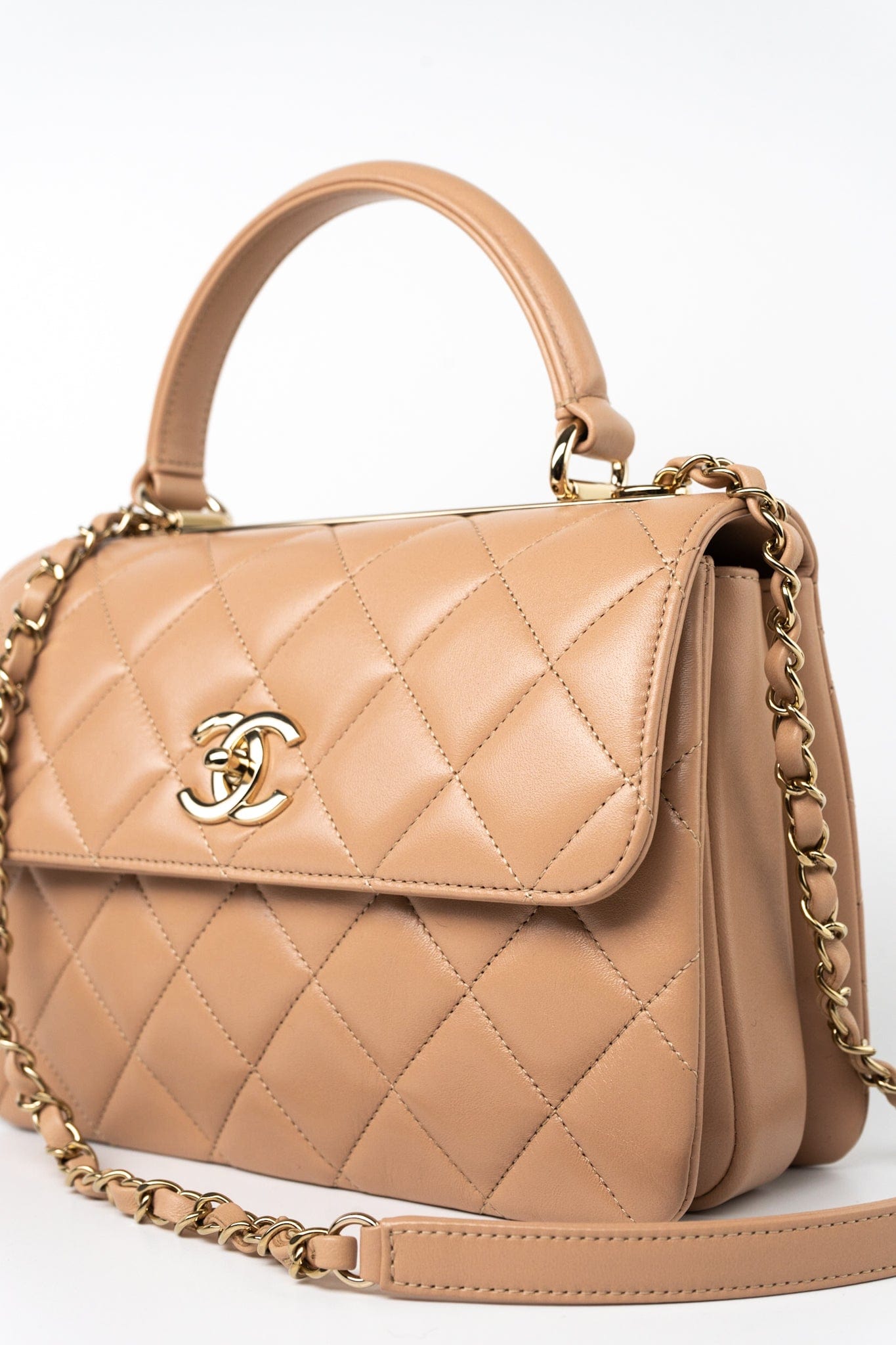 22S Beige / Light Caramel Lambskin Quilted Trendy CC Small Light Gold Hardware