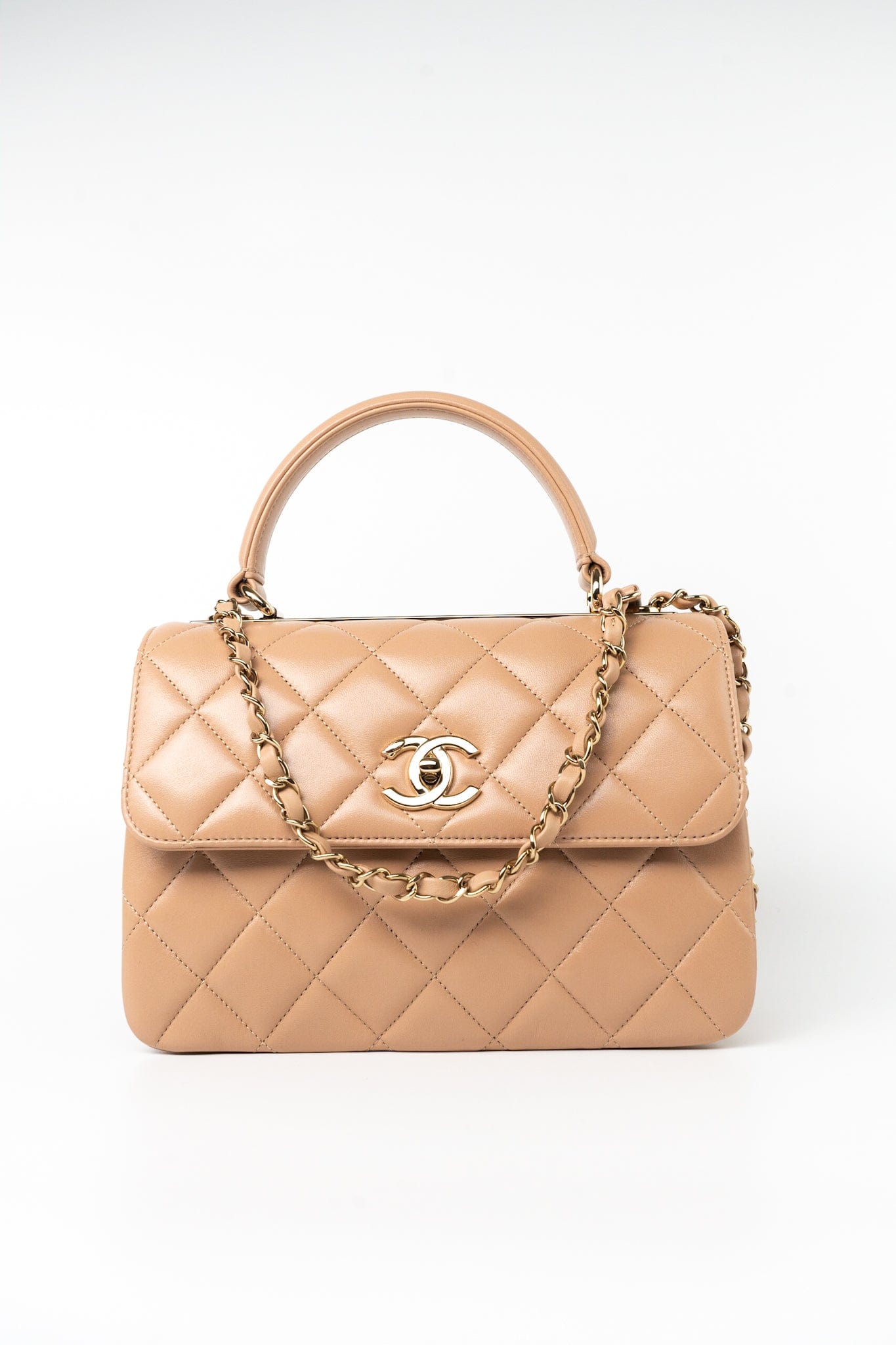 22S Beige / Light Caramel Lambskin Quilted Trendy CC Small Light Gold Hardware