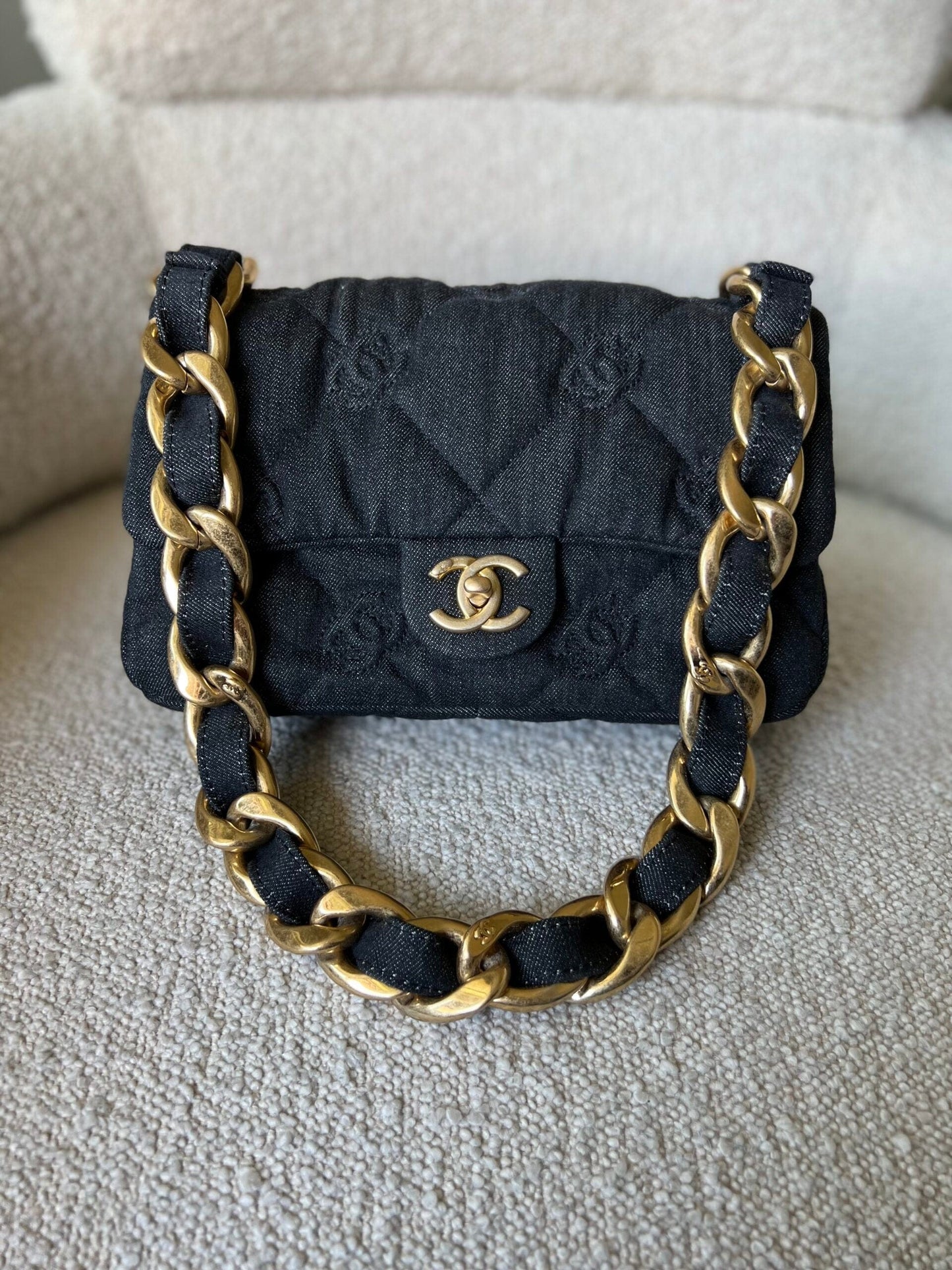 22S Black Denim CC Quilted Funky Town Flap