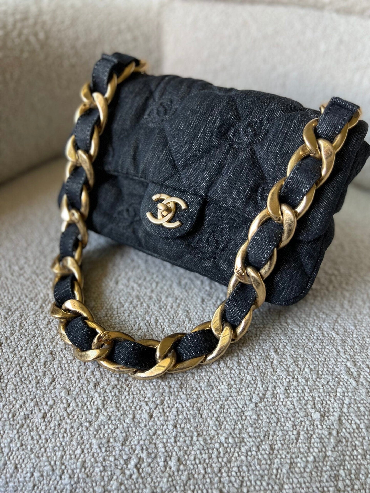 22S Black Denim CC Quilted Funky Town Flap