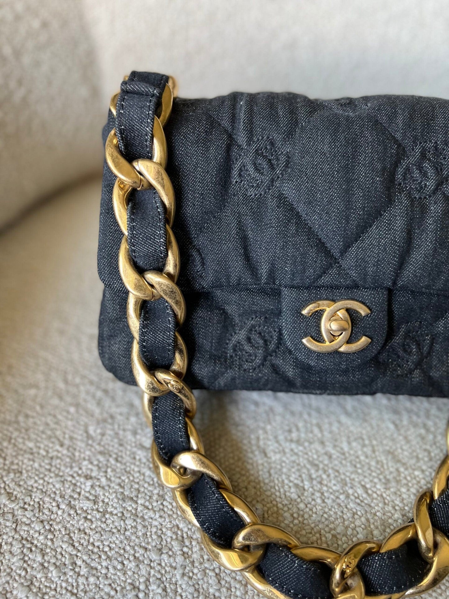 22S Black Denim CC Quilted Funky Town Flap