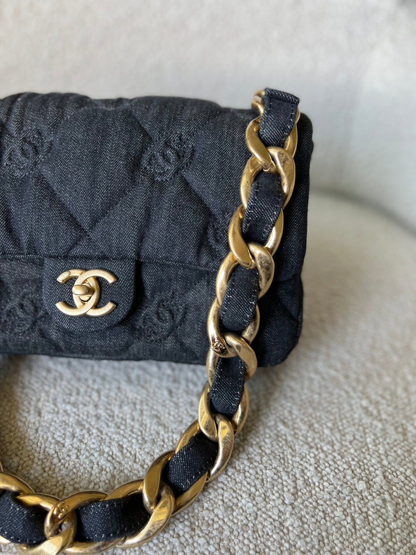 22S Black Denim CC Quilted Funky Town Flap