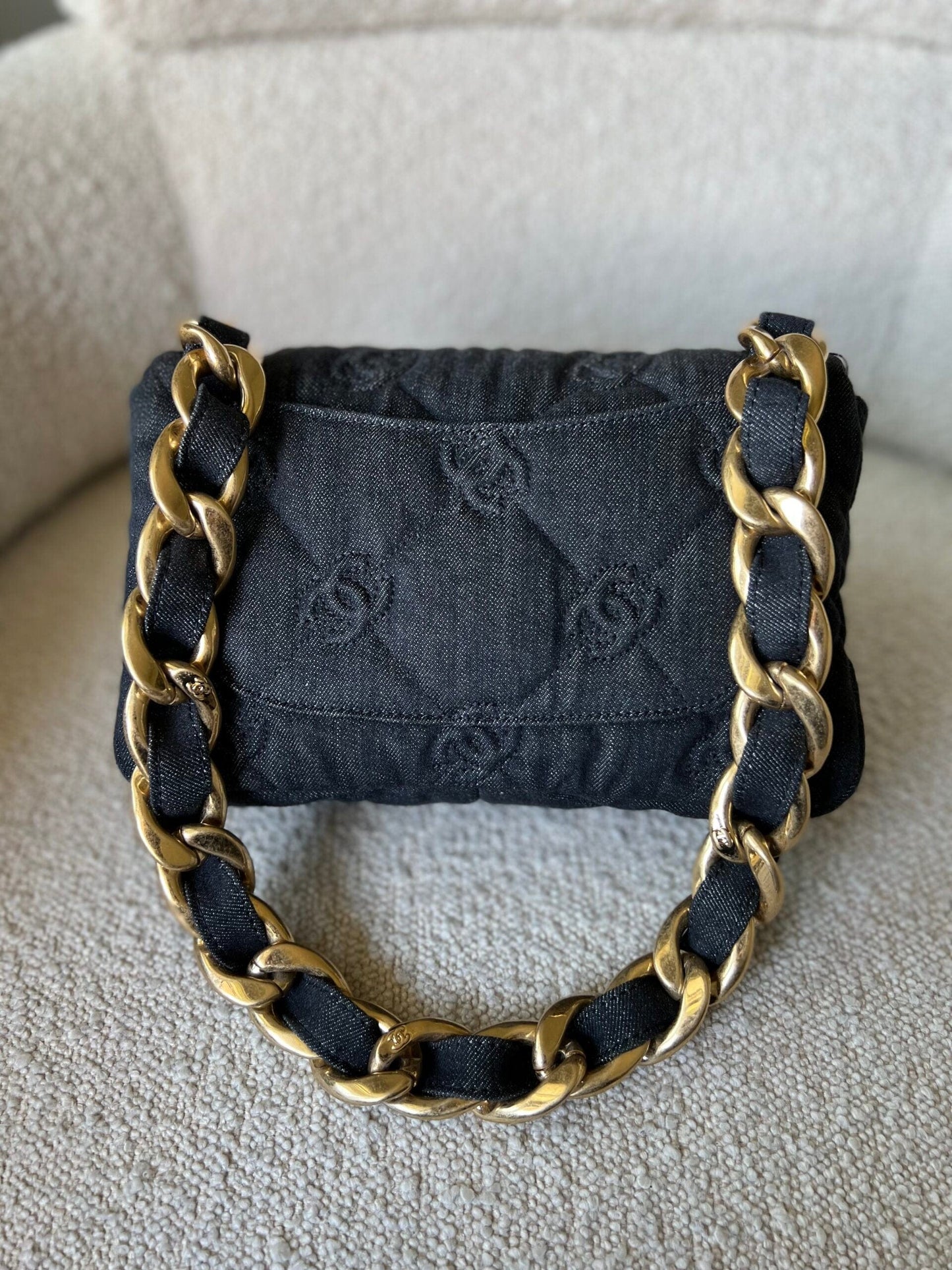 22S Black Denim CC Quilted Funky Town Flap