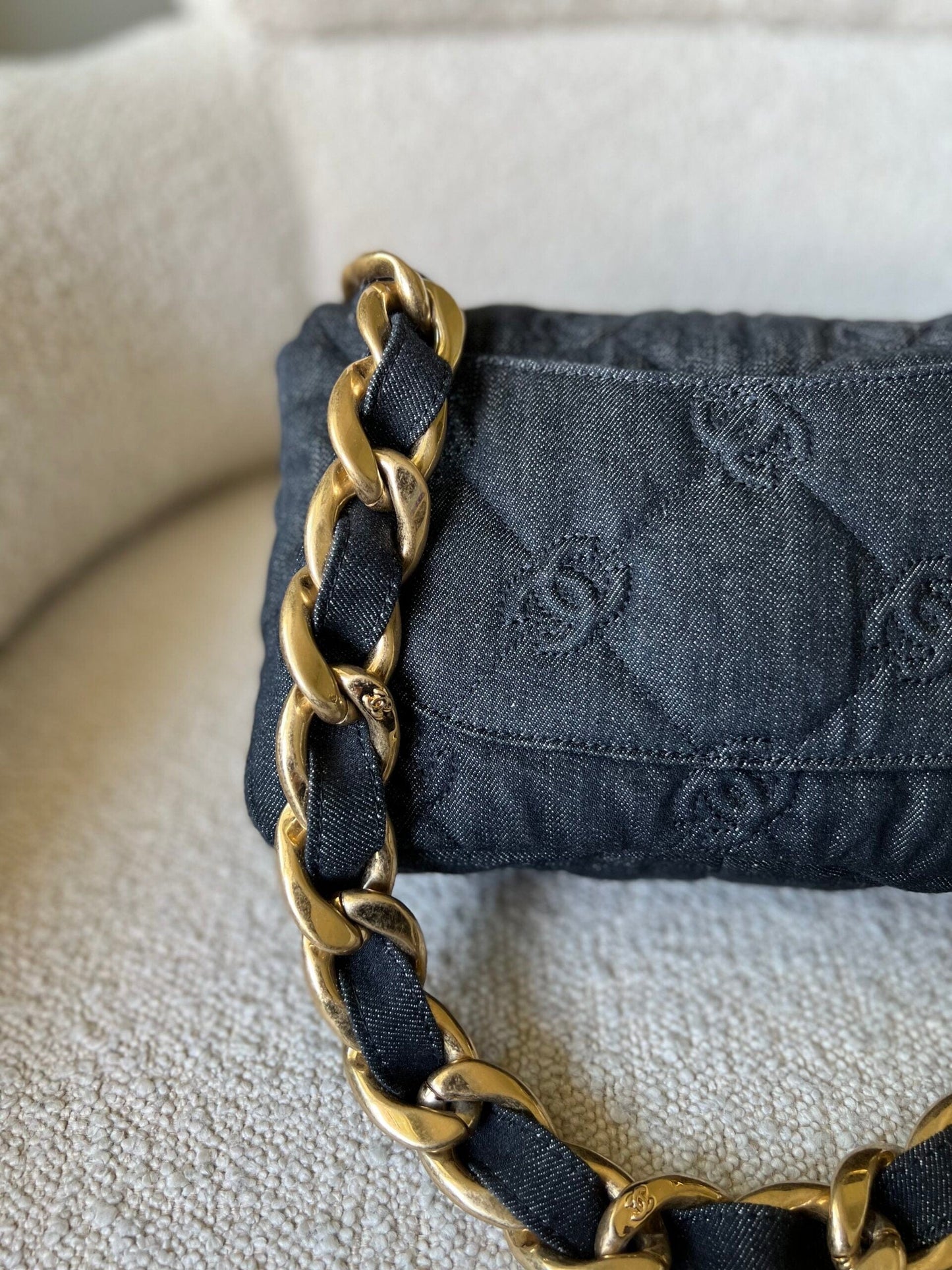 22S Black Denim CC Quilted Funky Town Flap