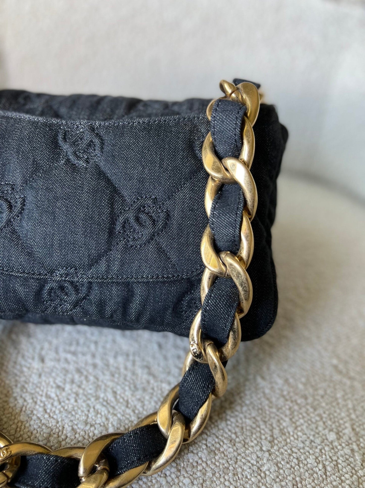 22S Black Denim CC Quilted Funky Town Flap