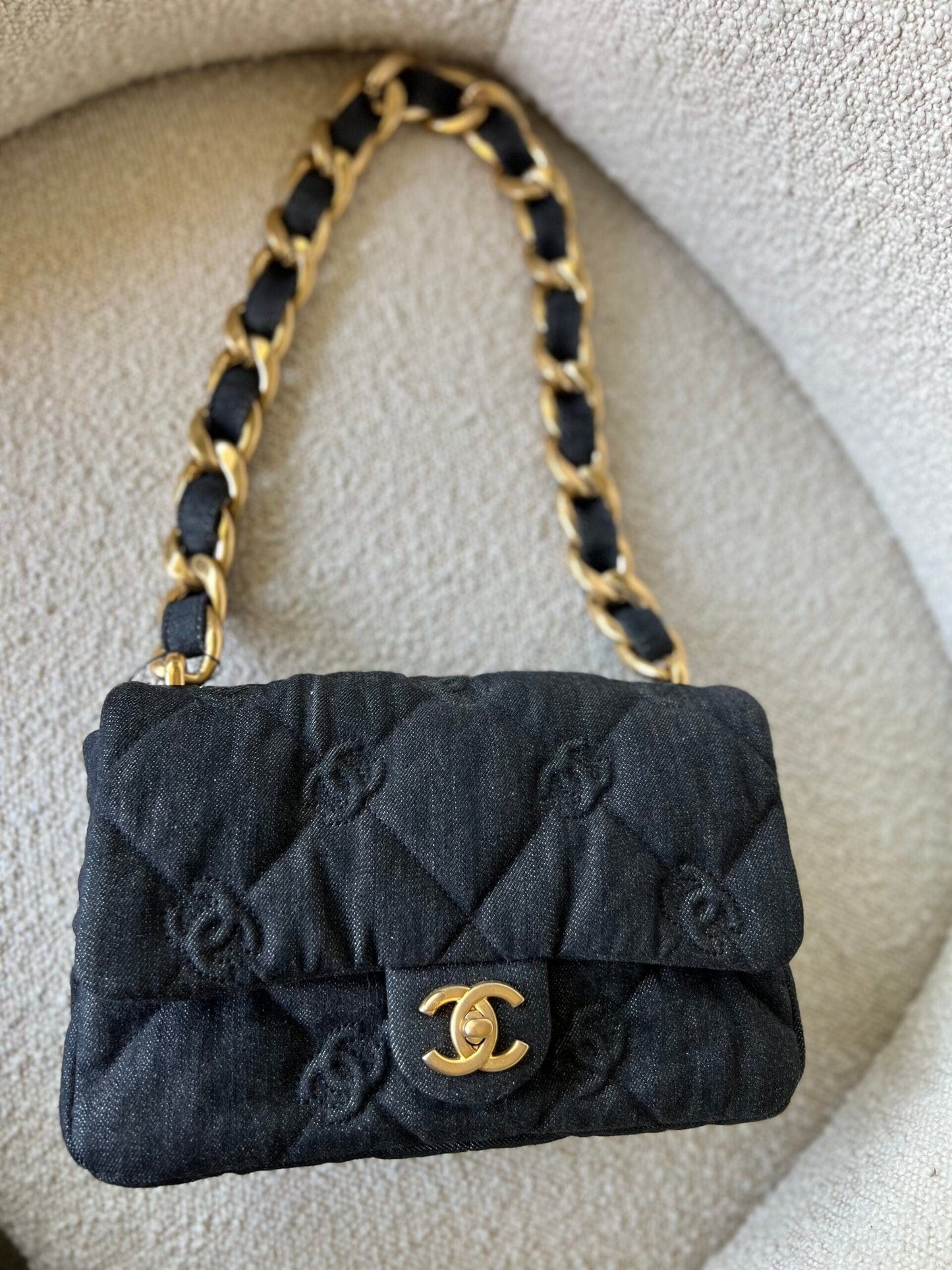 22S Black Denim CC Quilted Funky Town Flap