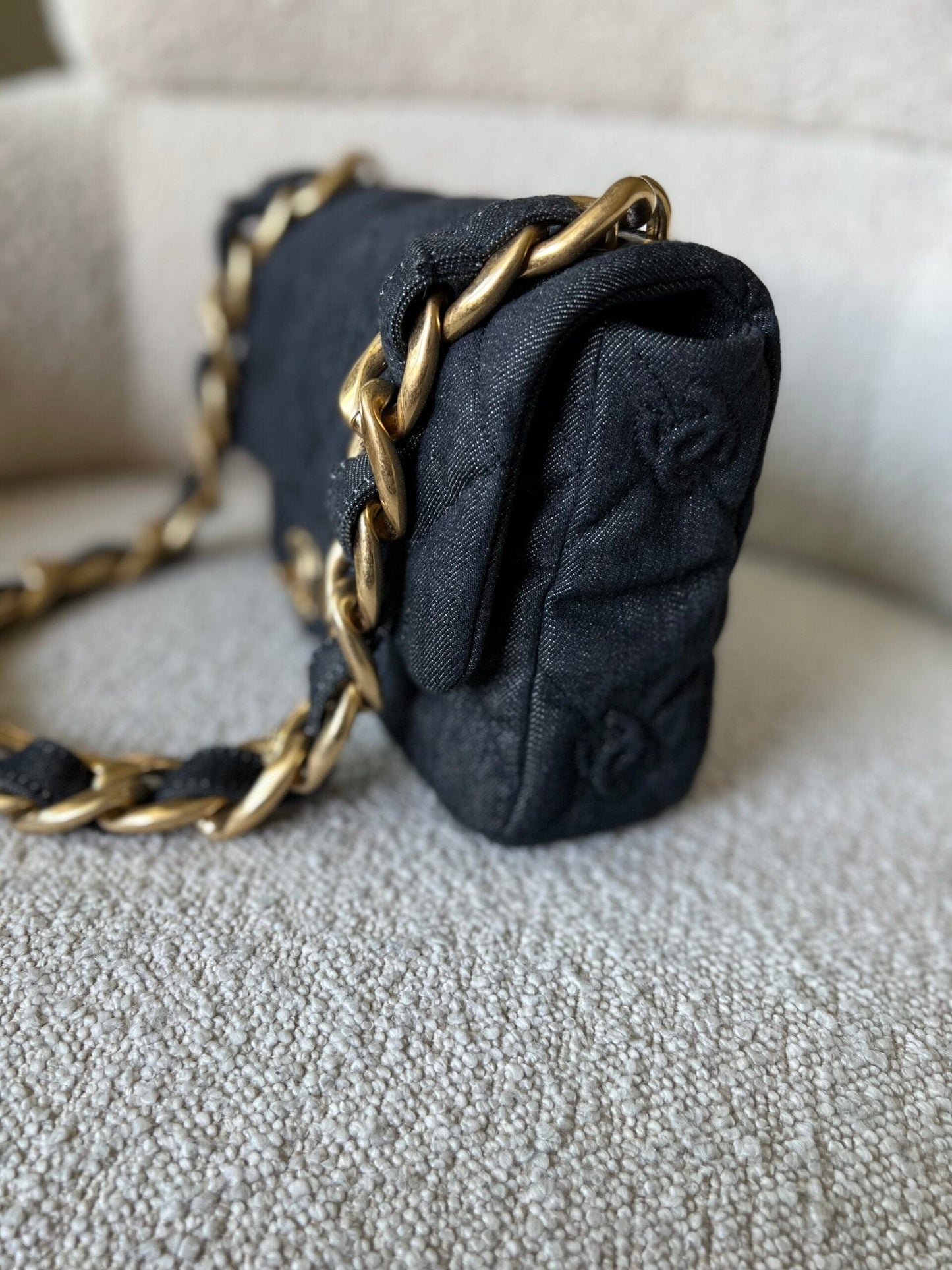 22S Black Denim CC Quilted Funky Town Flap