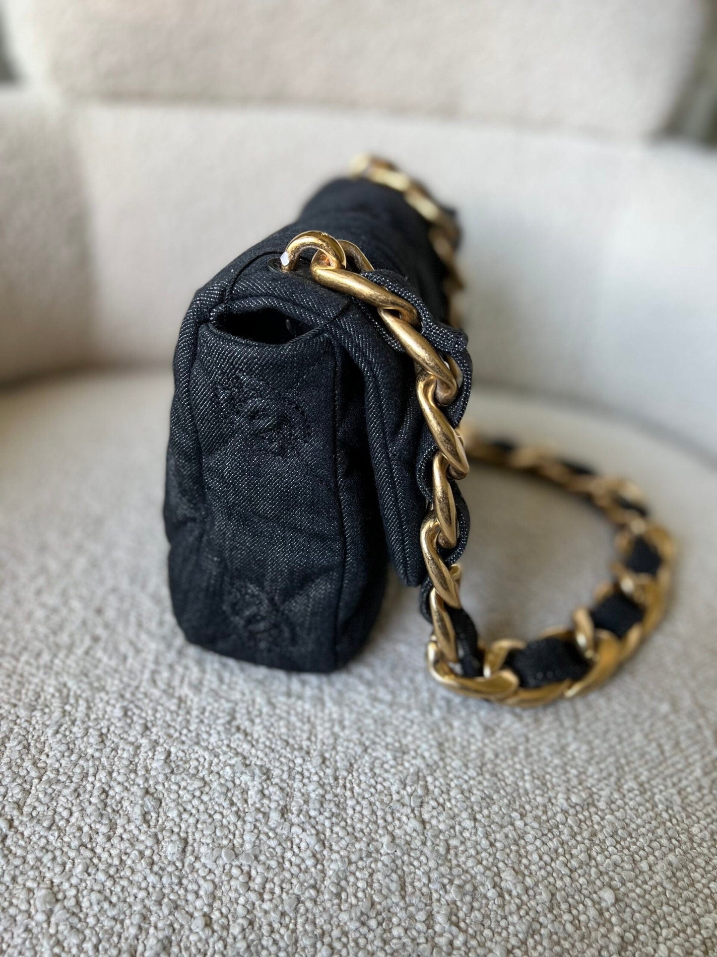 22S Black Denim CC Quilted Funky Town Flap