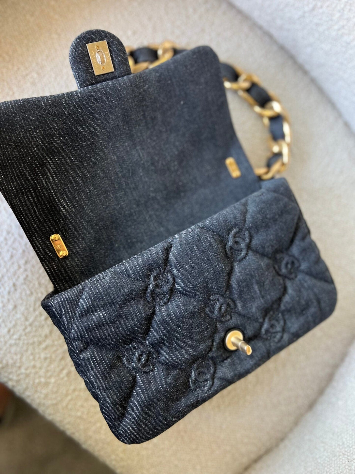 22S Black Denim CC Quilted Funky Town Flap