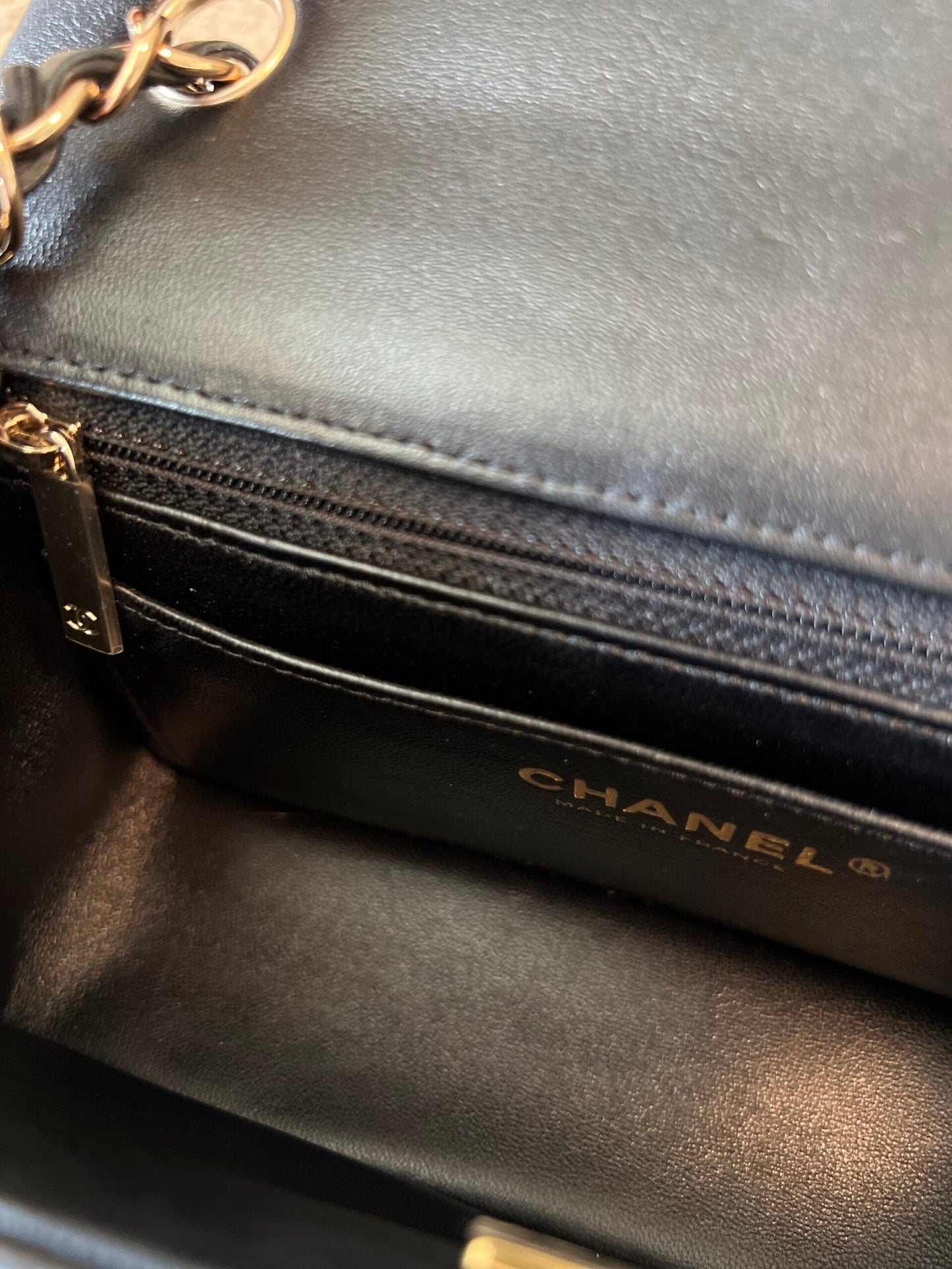 22S Black Lambskin Quilted Mini Rectangular Single Flap Light Gold Hardware