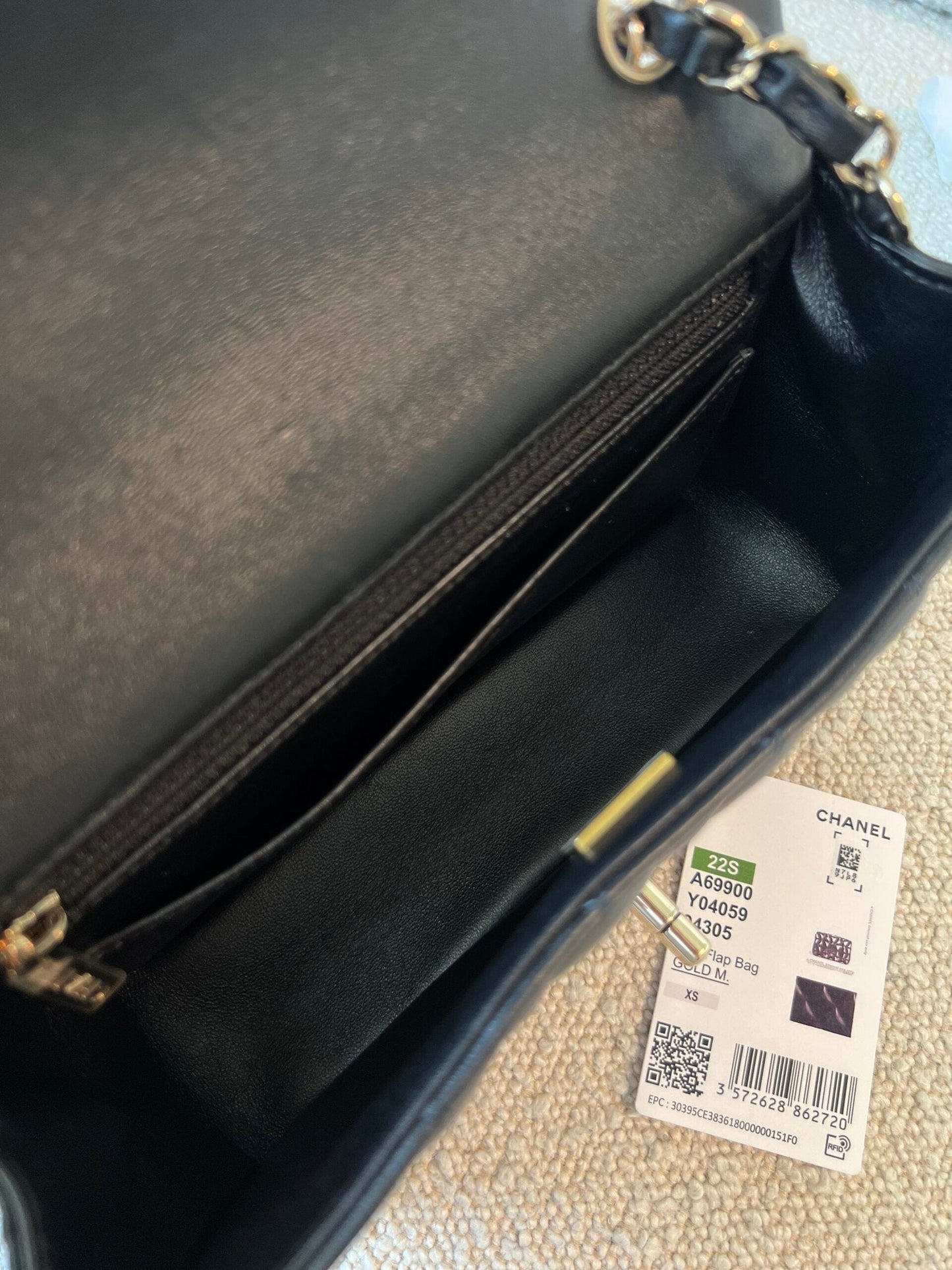 22S Black Lambskin Quilted Mini Rectangular Single Flap Light Gold Hardware