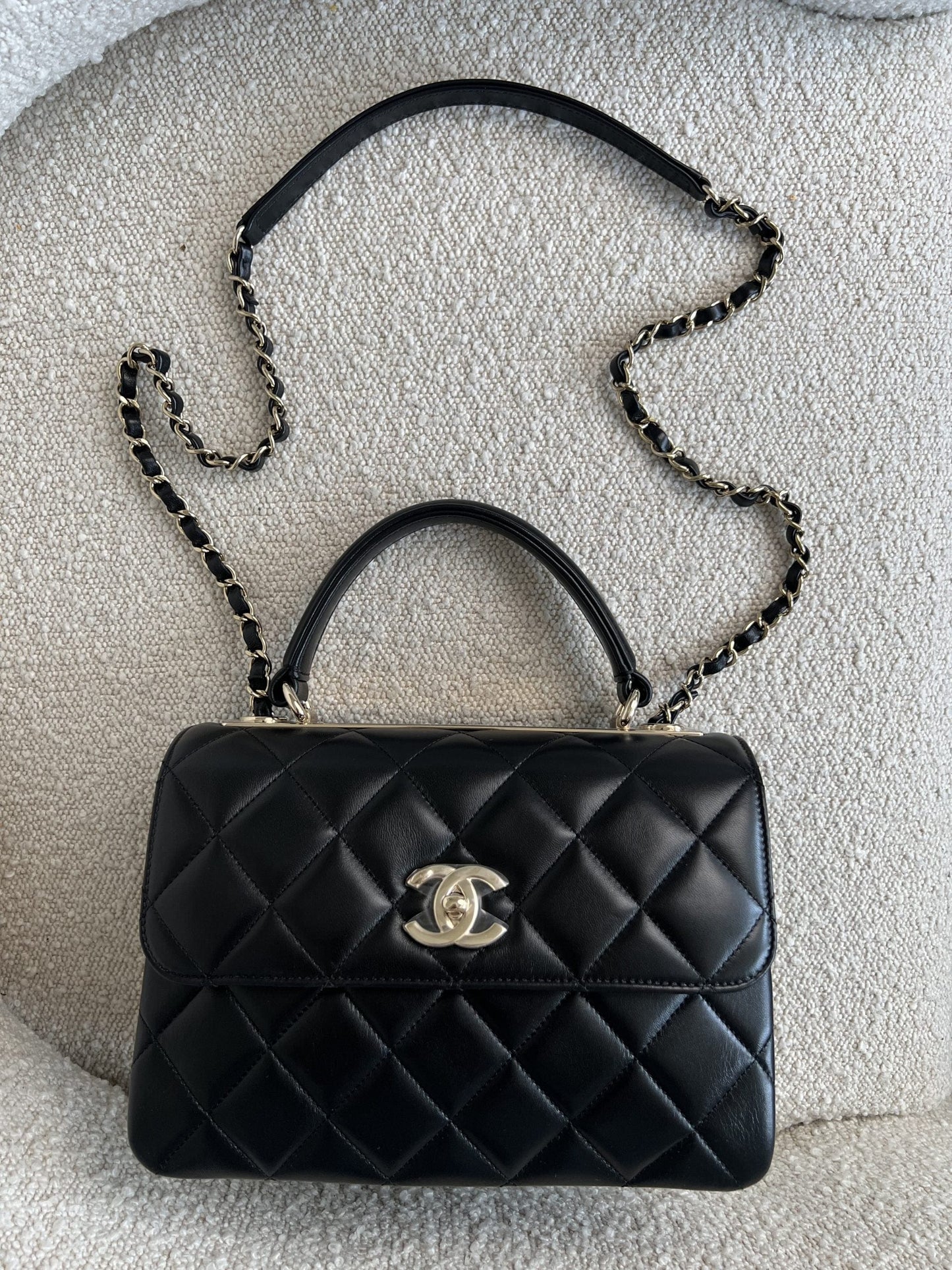 22S Black Lambskin Quilted Trendy CC Small LGHW