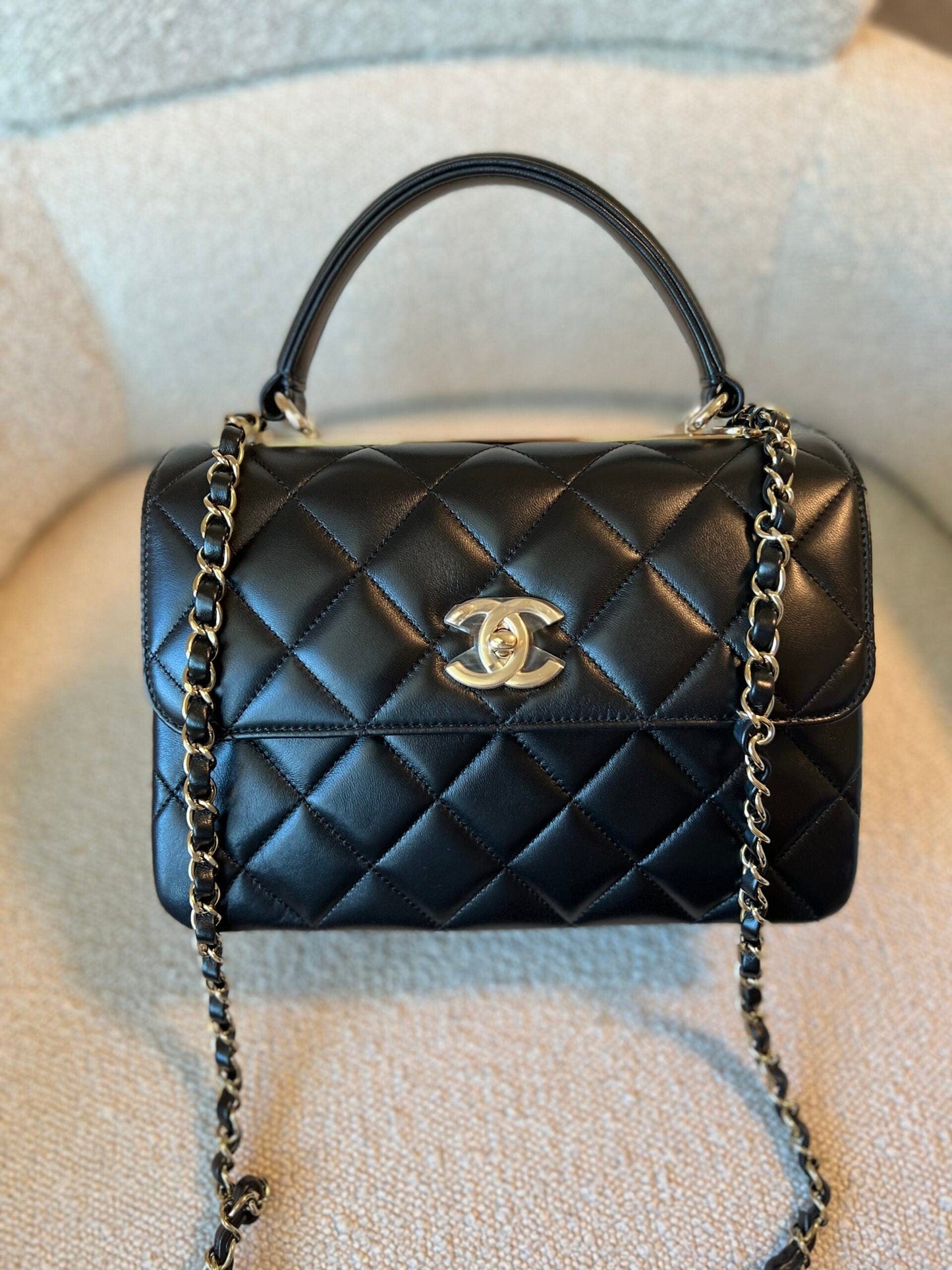 22S Black Lambskin Quilted Trendy CC Small LGHW