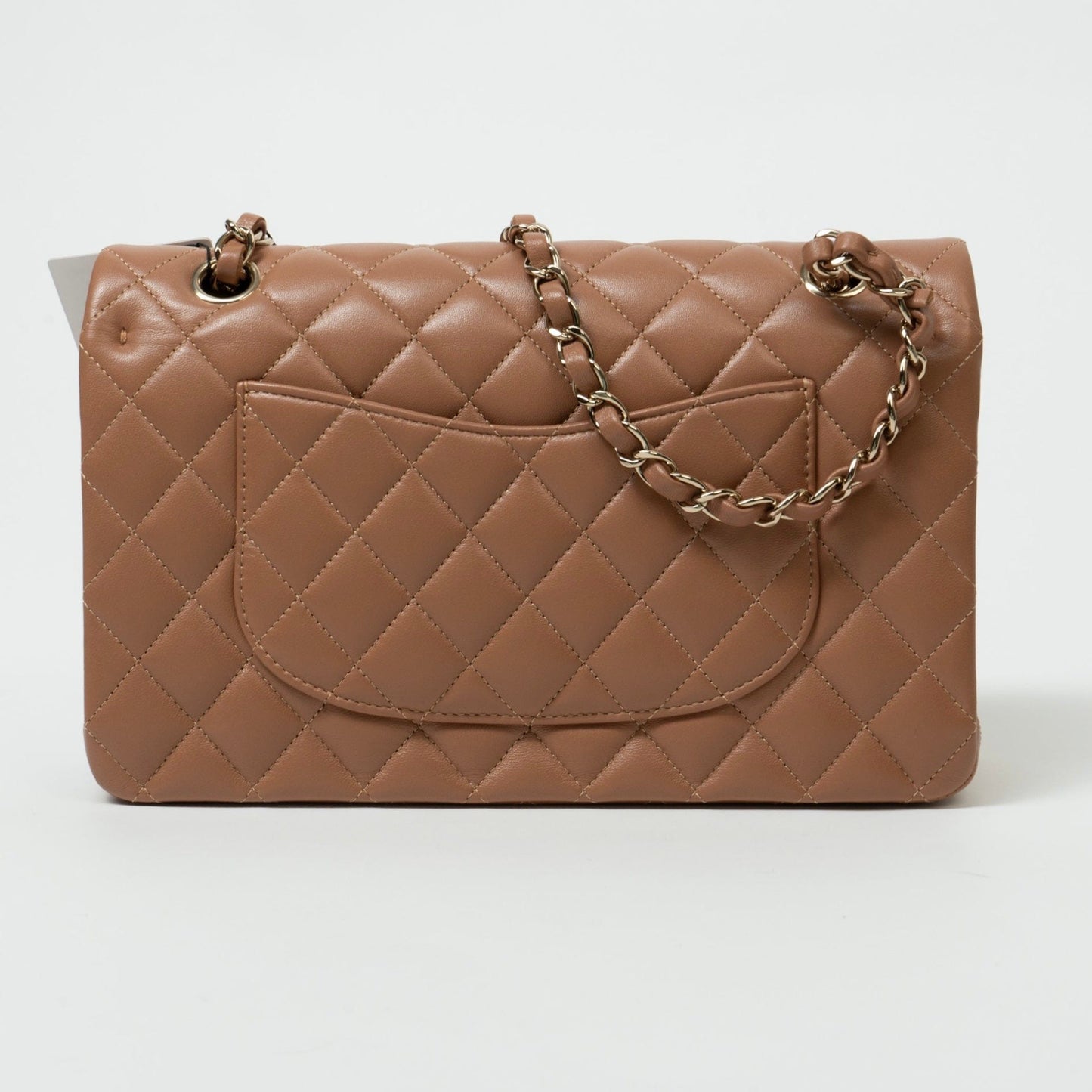 22S Caramel Lambskin Quilted Classic Flap Medium LGHW