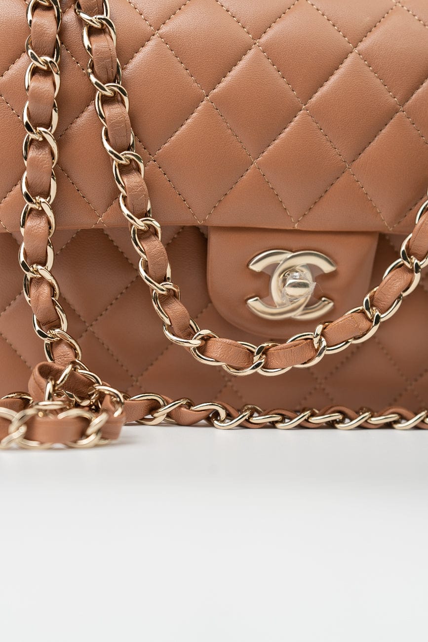 22S Caramel Lambskin Quilted Classic Flap Small LGHW