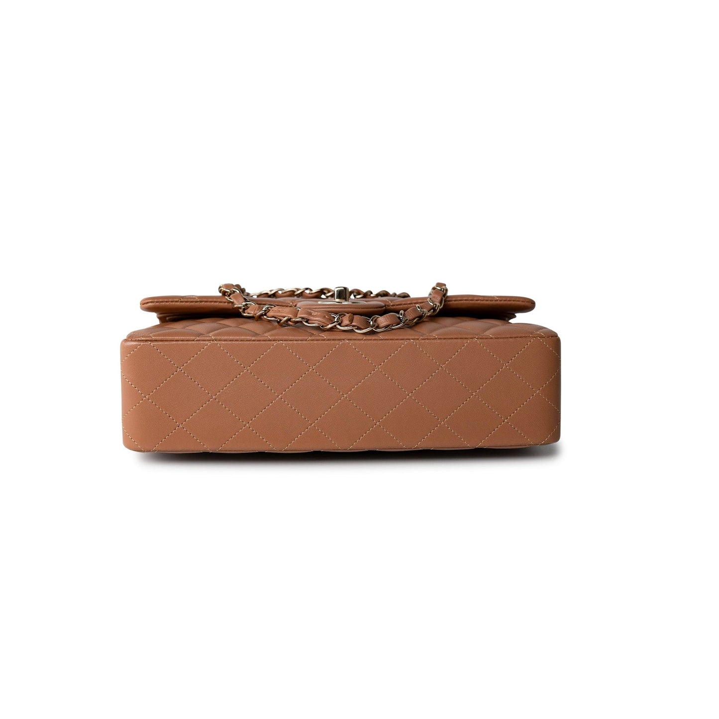 22S Caramel Lambskin Quilted Medium Classic Flap Light Gold Hardware