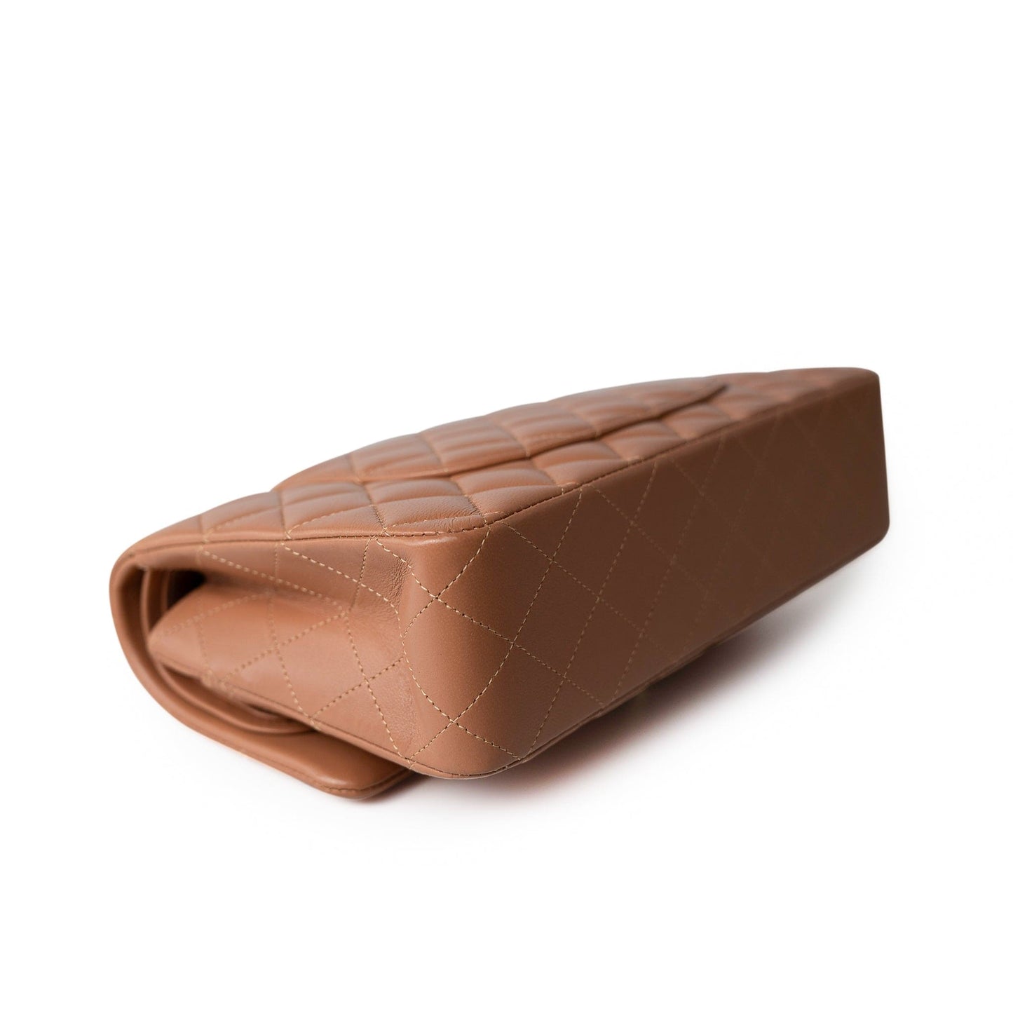 22S Caramel Lambskin Quilted Medium Classic Flap Light Gold Hardware